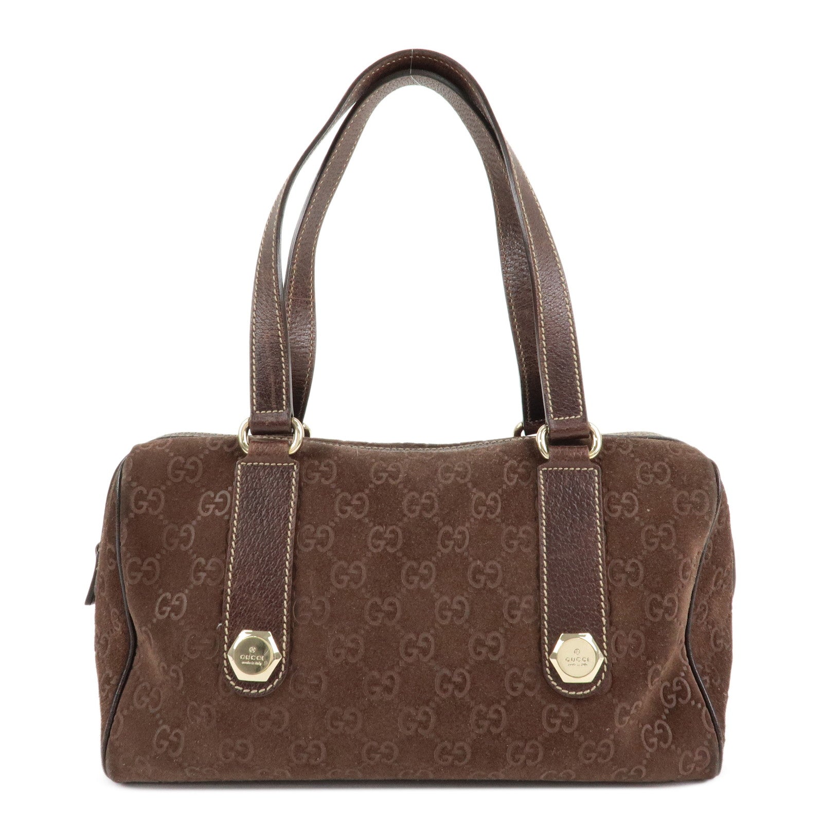 GUCCI-Suede-Leather-Mini-Boston-Bag-Hand-Bag-Brown-152457