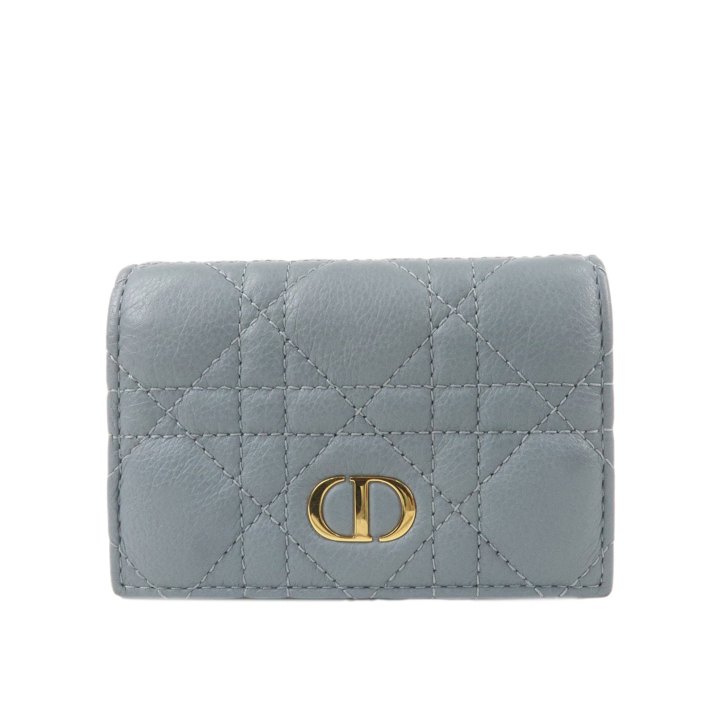 Christian-Dior-Cannage-Leather-Caro-Bi-fold-Wallet-Light-Blue