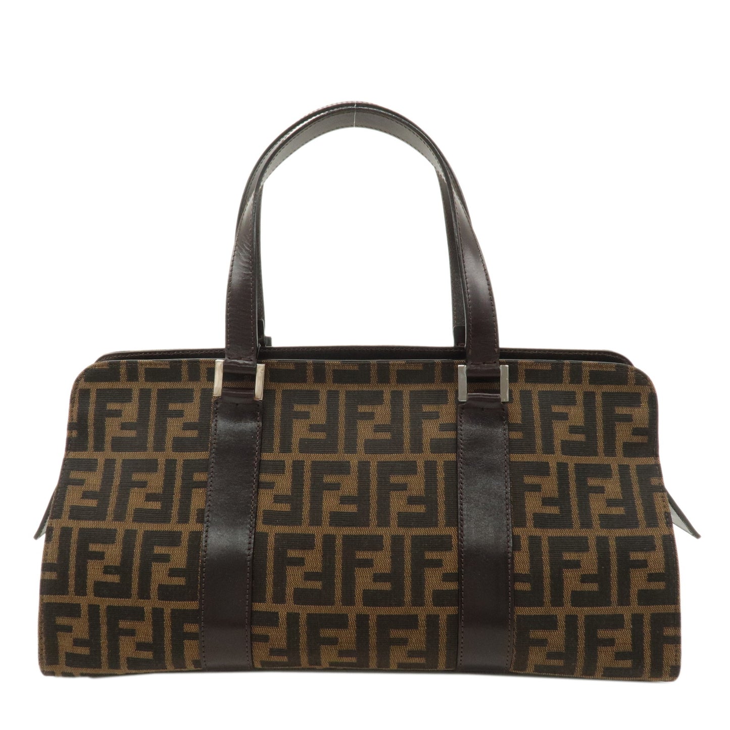 FENDI-Zucca-Canvas-Leather-Handbag-Brown-Black-16309