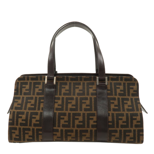 FENDI-Zucca-Canvas-Leather-Handbag-Brown-Black-16309