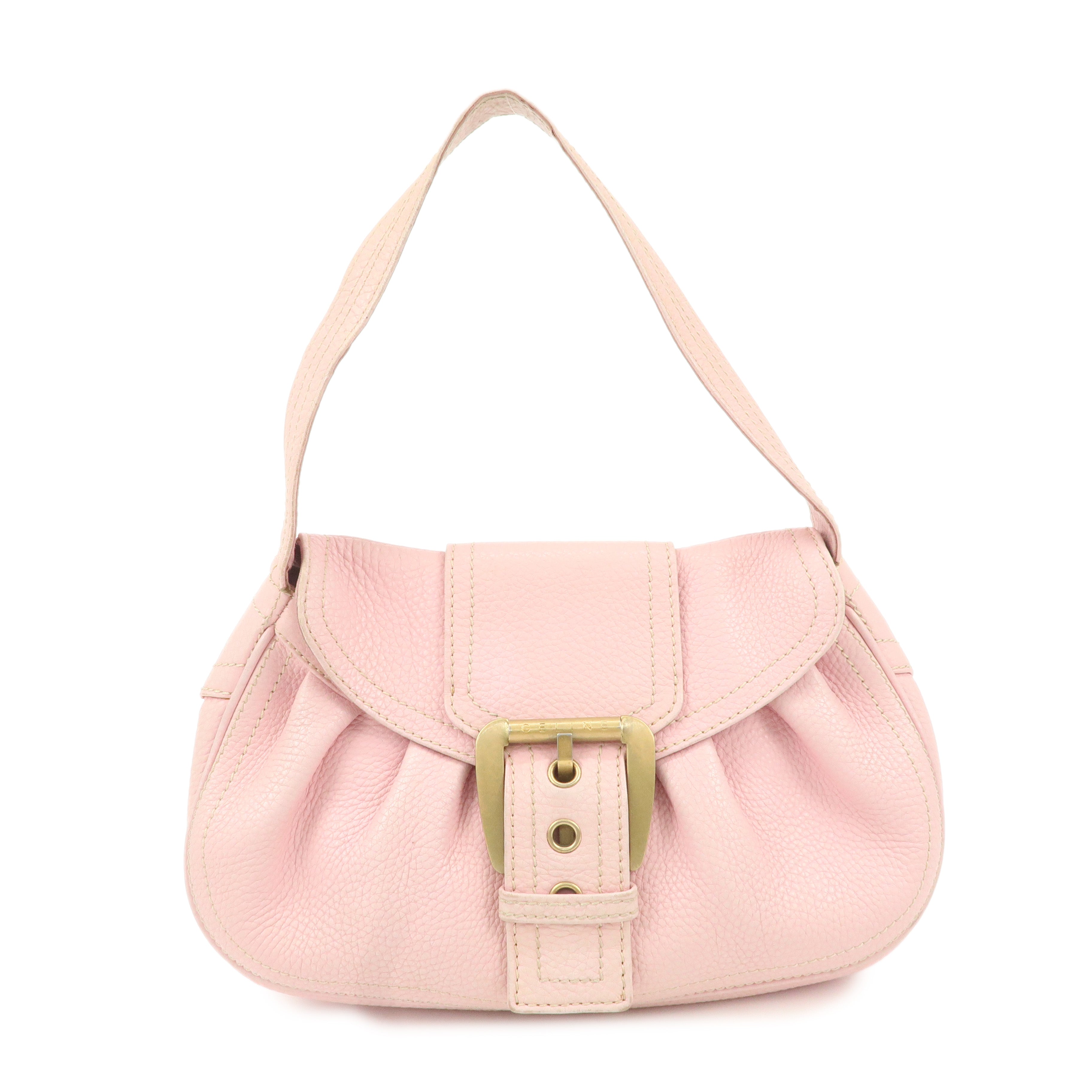 CELINE-Leather-Shoulder-Bag-Hand-Bag-Pink-Gold-Hardware