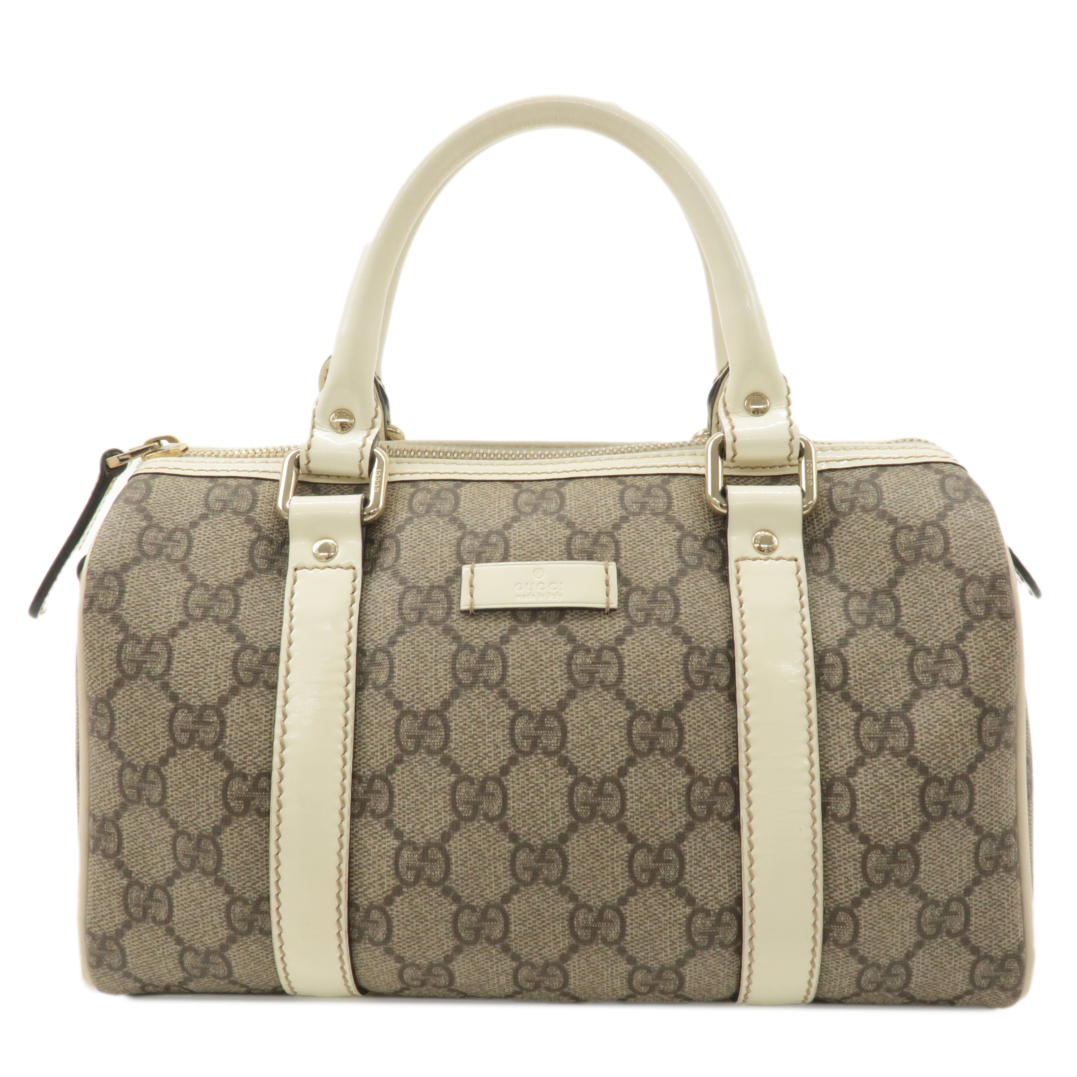 GUCCI GG Supreme Patent Leather Boston Hand Bag Beige Ivory 193604