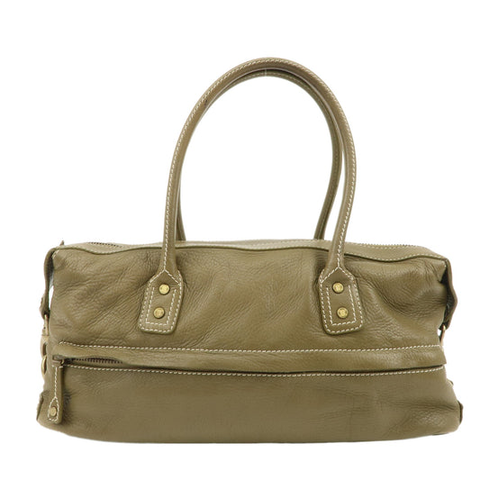 CELINE-Leather-Tote-Bag-Shoulder-Bag-Khaki-Green-Gold-Hardware