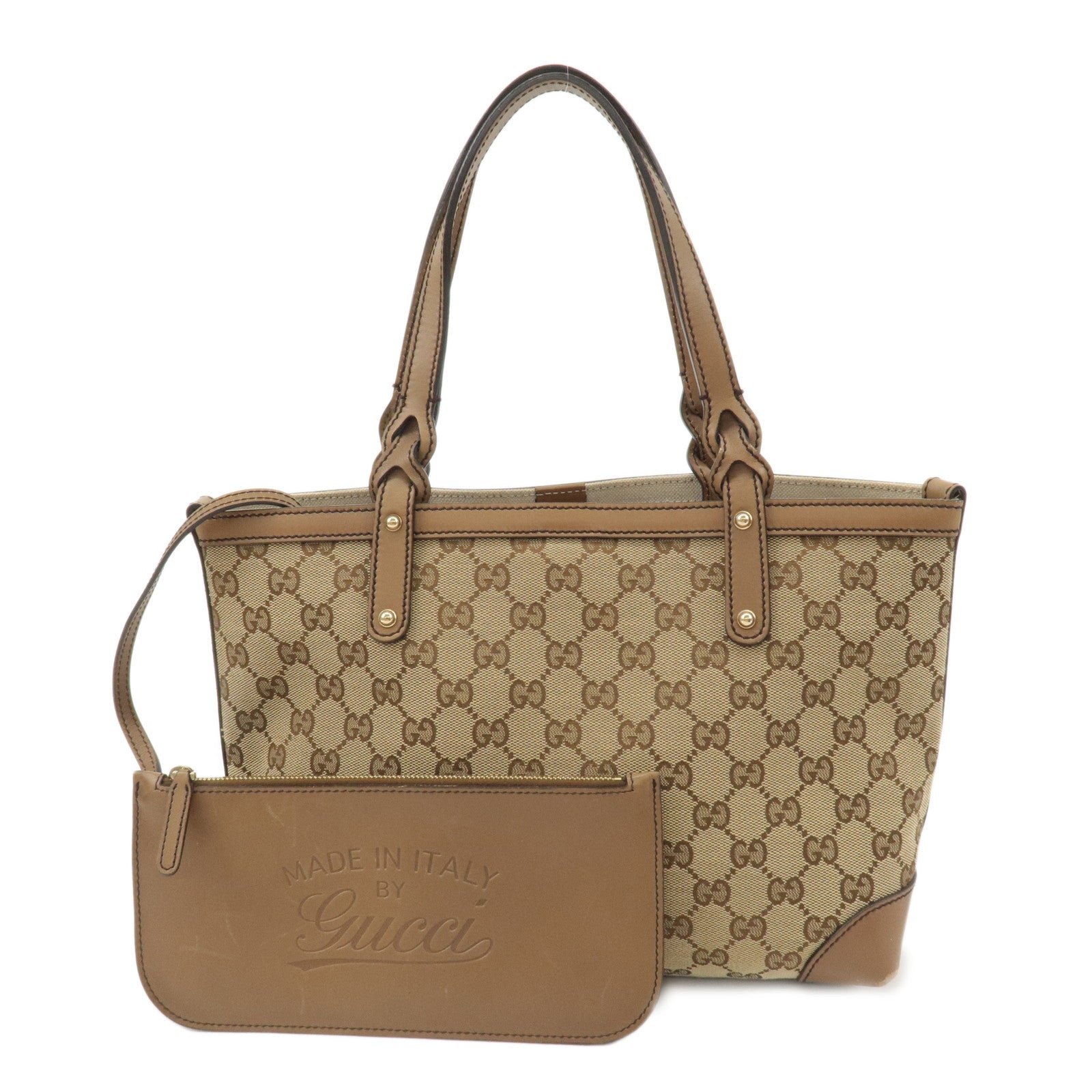 GUCCI GG Canvas Leather Tote Bag Hand Bag Beige 269878