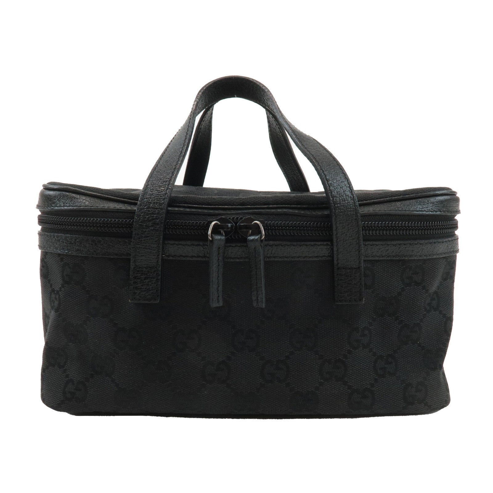 GUCCI GG Canvas Leather Vanity Bag Black 124540