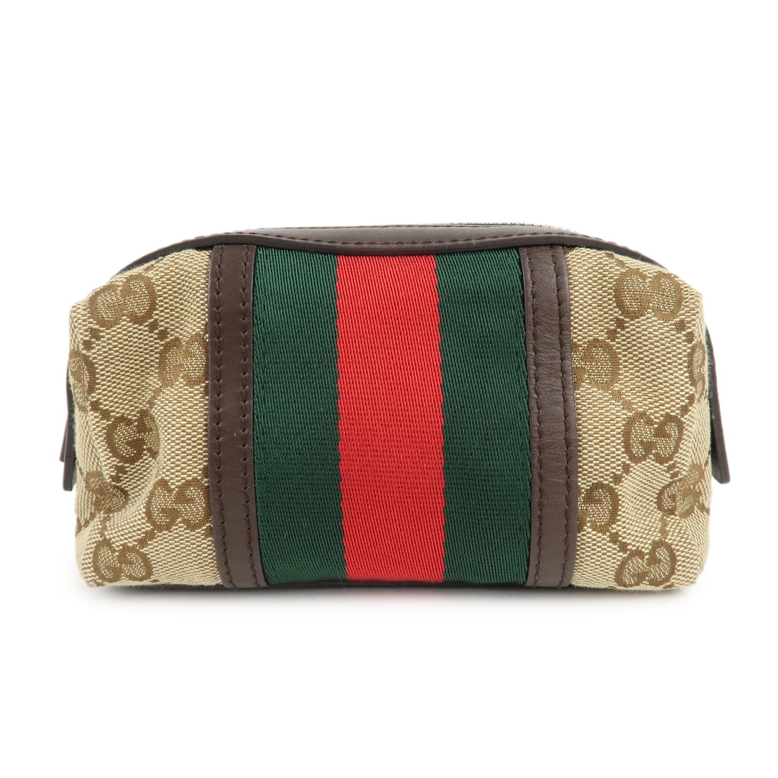 GUCCI-Sherry-GG-Canvas-Leather-Pouch-Beige-Brown-256636