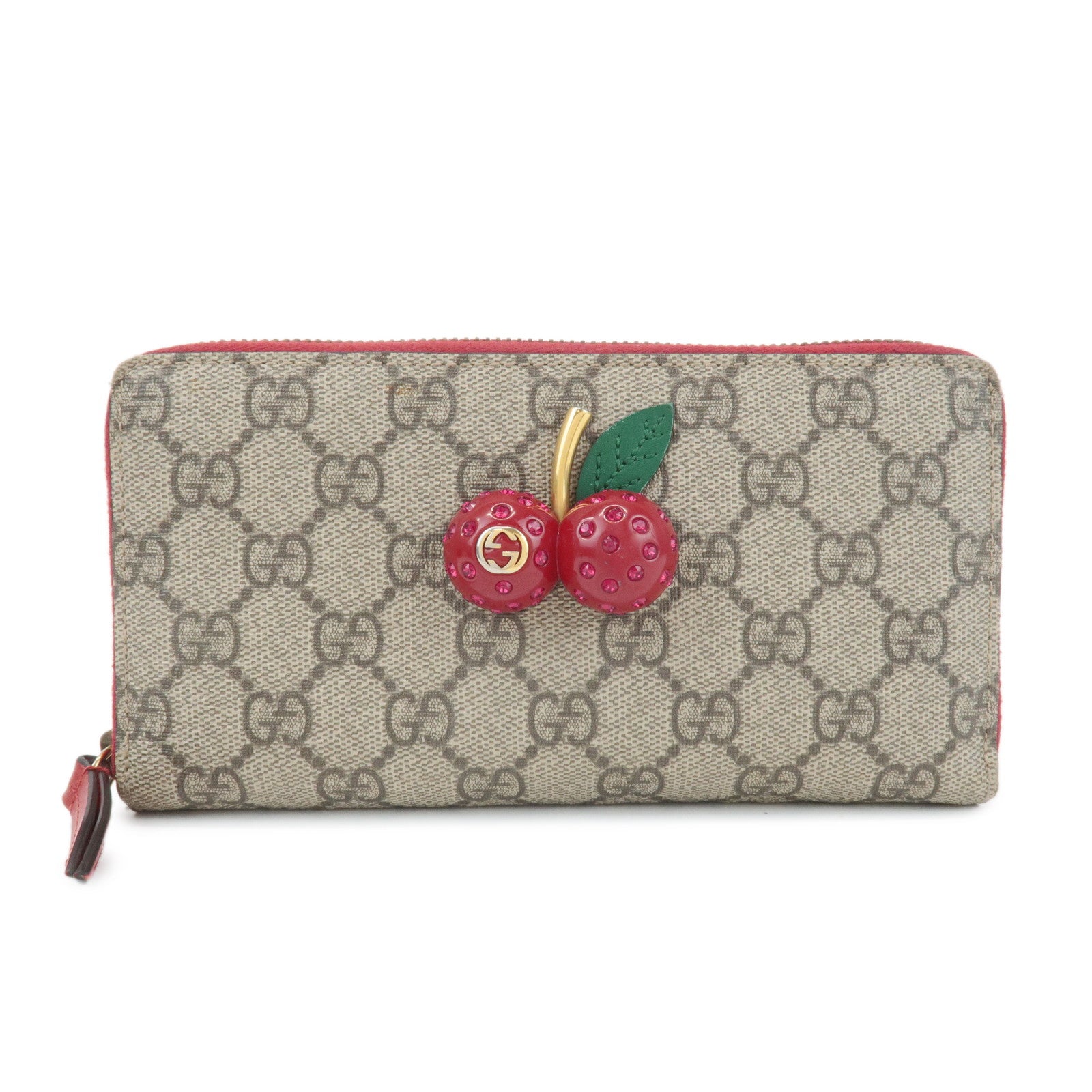 GUCCI-GG-Supreme-Leather-Cherry-Round-Zipper-Long-Wallet-476049