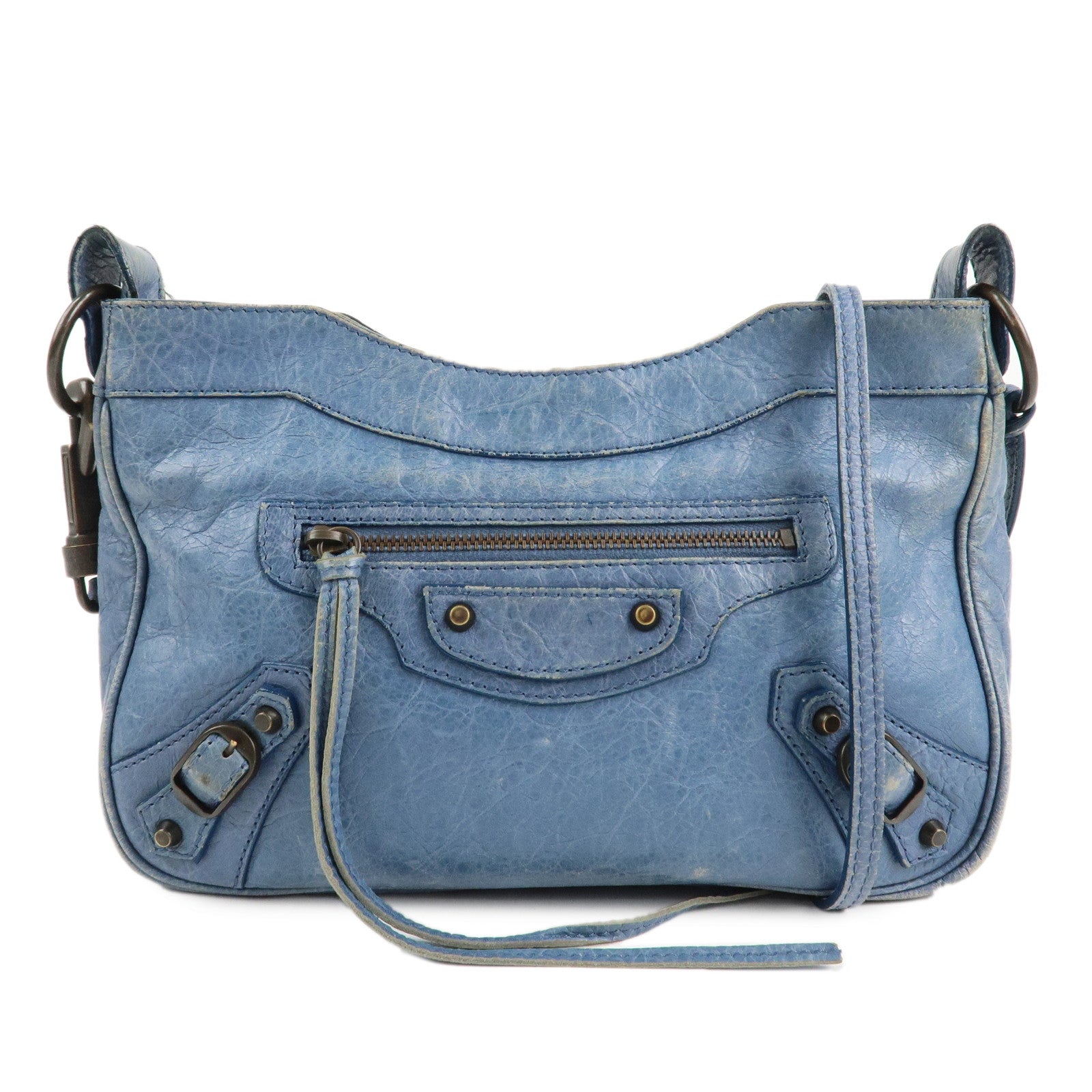 BALENCIAGA-The-Hip-Leather-Shoulder-Bag-Hand-Bag-Blue-242803