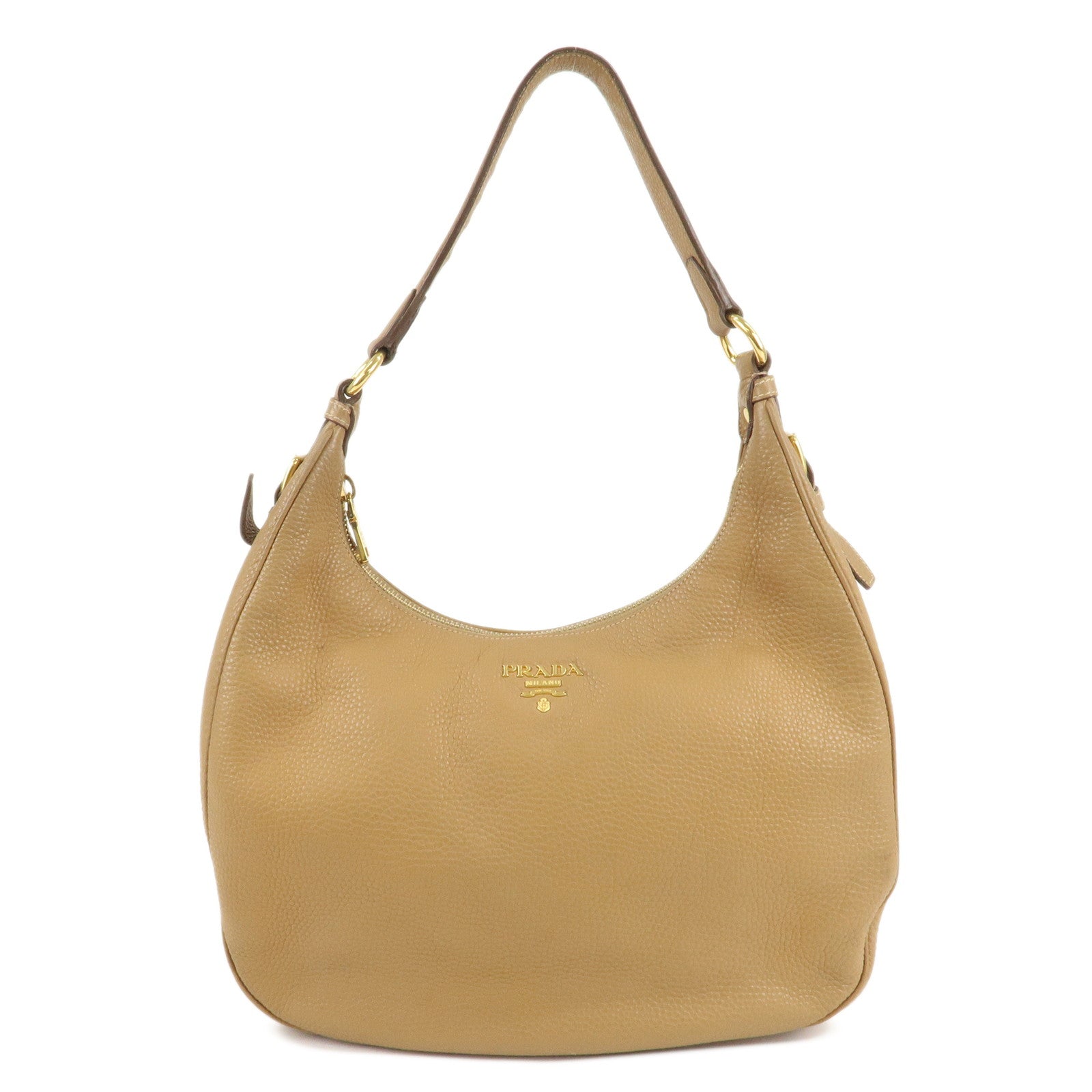 PRADA-Leather-Shoulder-Bag-Hand-Bag-Beige