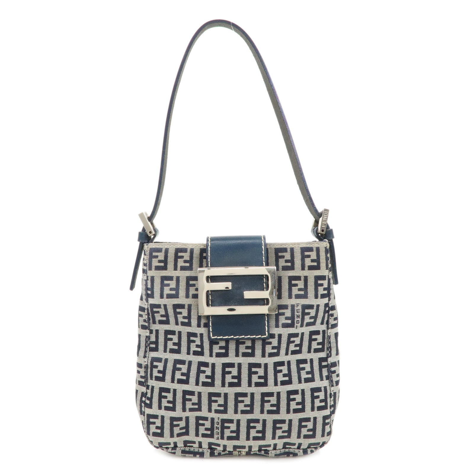 FENDI-Zucchino-Canvas-Leather-Shoulder-Hand-Bag-Beige-Navy