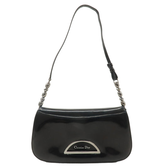 Christian-Dior-Enamel-Leather-Maris-Pearl-Shoulder-Bag-Black