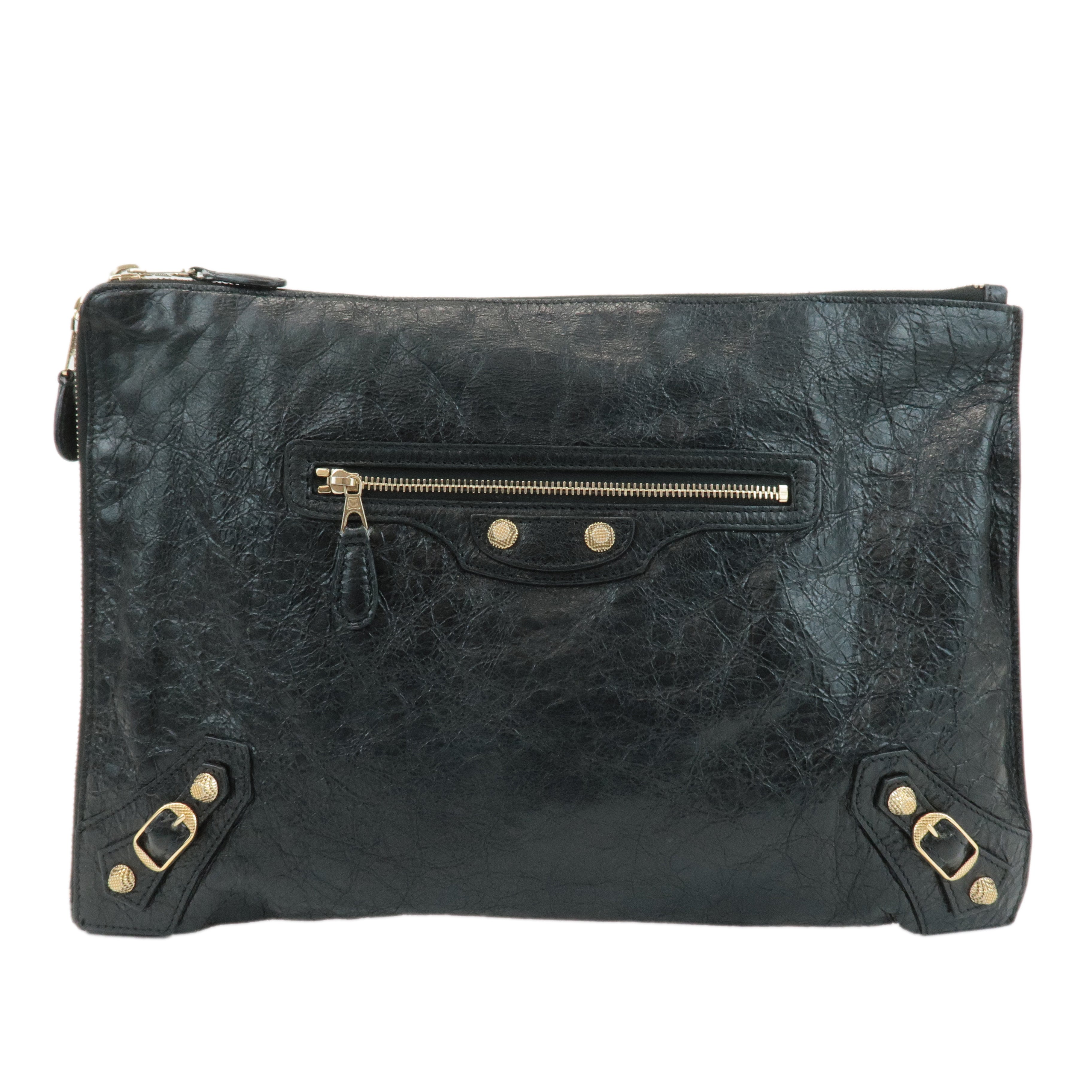 BALENCIAGA-Leather-Classic-Motor-Clutch-Bag-Black-541818