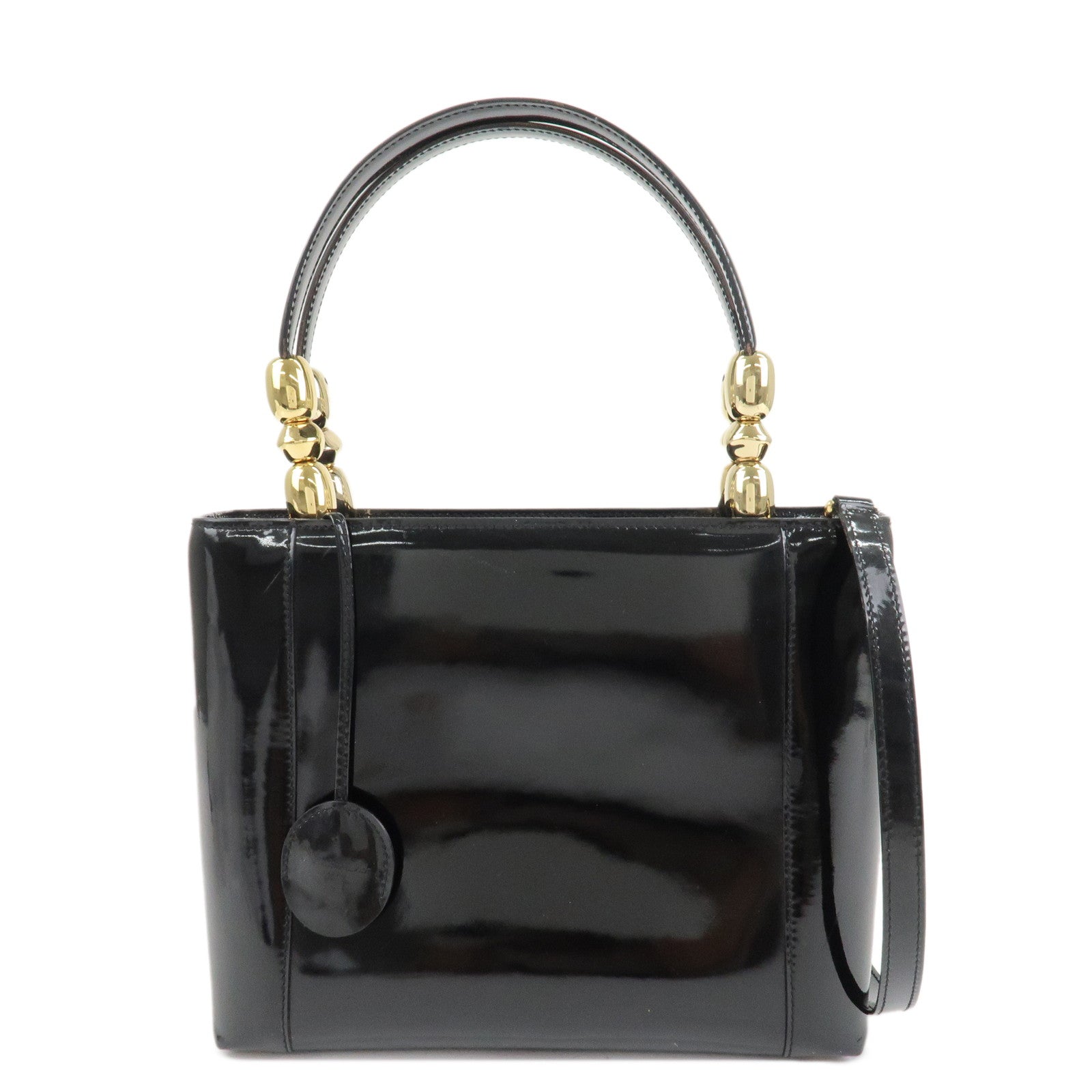 Christian-Dior-Maris-Pearl-Patent-Leather-Tote-Bag-Black