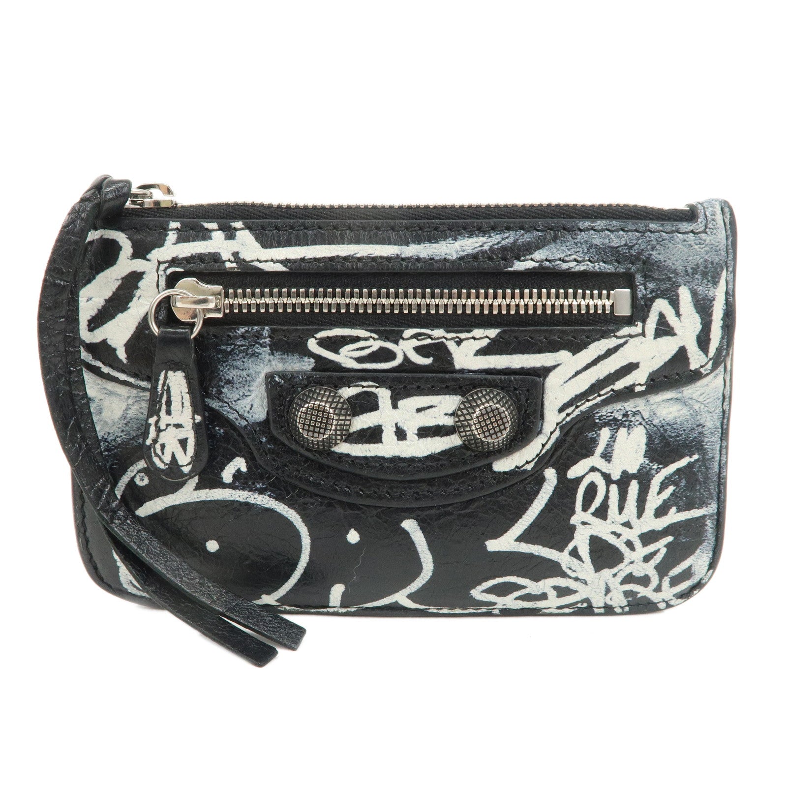 BALENCIAGA-Leather-Graffiti--Fragment-Case-Coin-Case-Black-715185