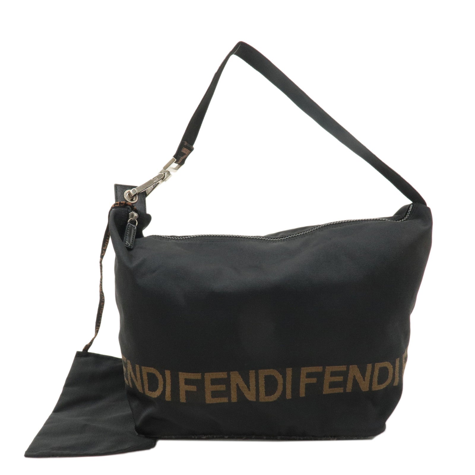 FENDI-Nylon-Logo-Shoulder-Bag-Had-Bag-Black-26587