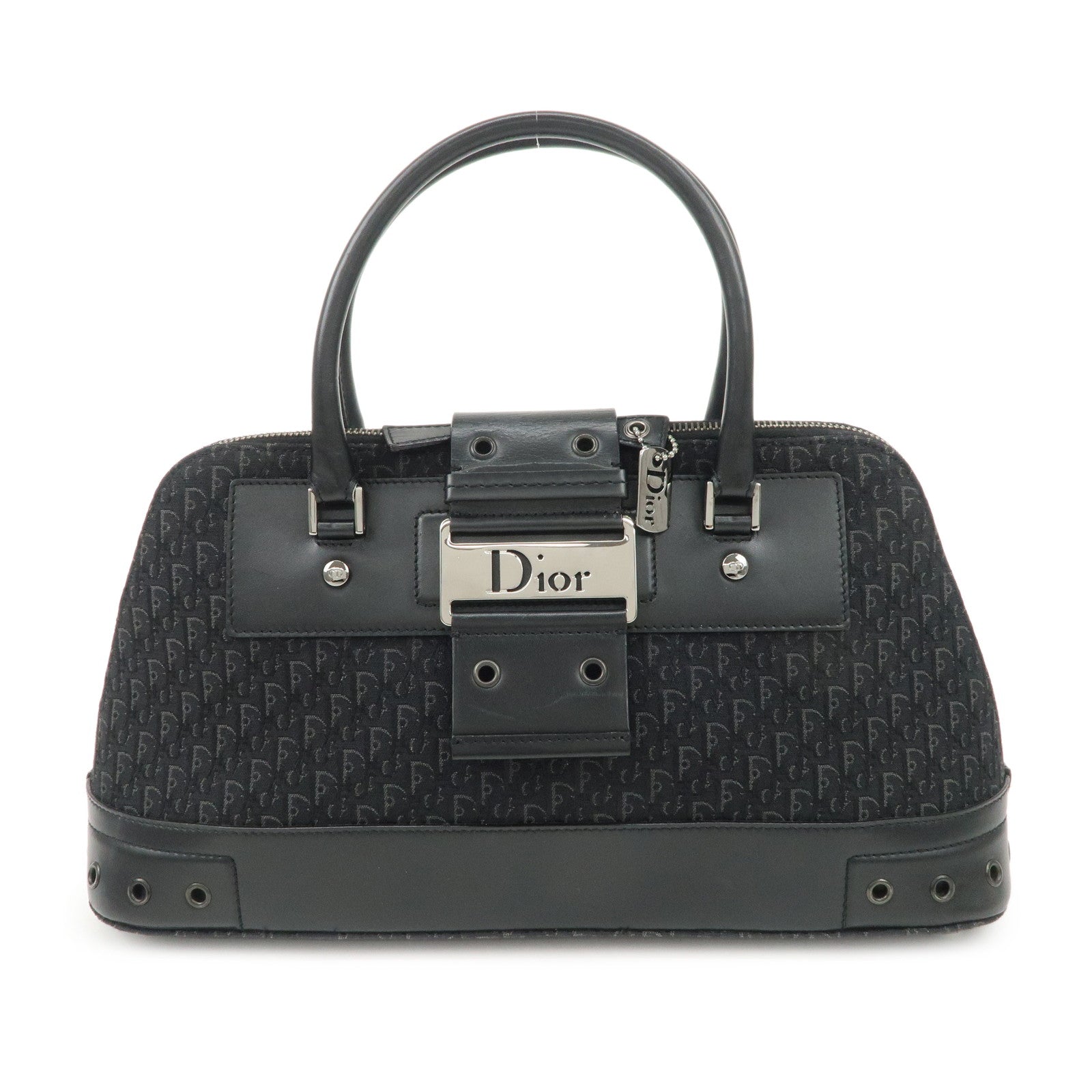 Christian-Dior-Street-Chic-Trotter-Canvas-Leather-Hand-Bag-Black