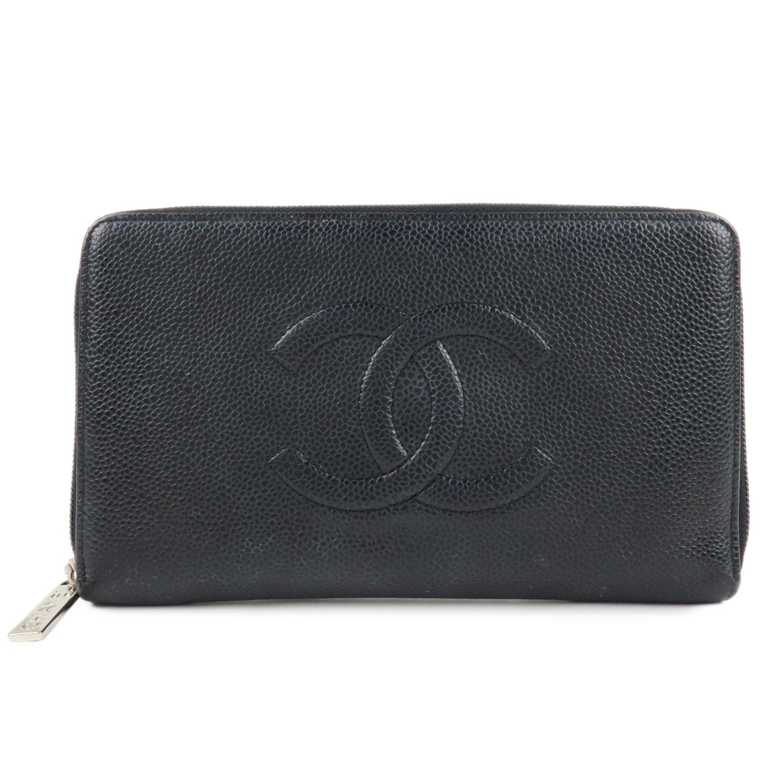 CHANEL-COCO-Mark-Caviar-Skin-Zippy-Long-Wallet-Black-A50071