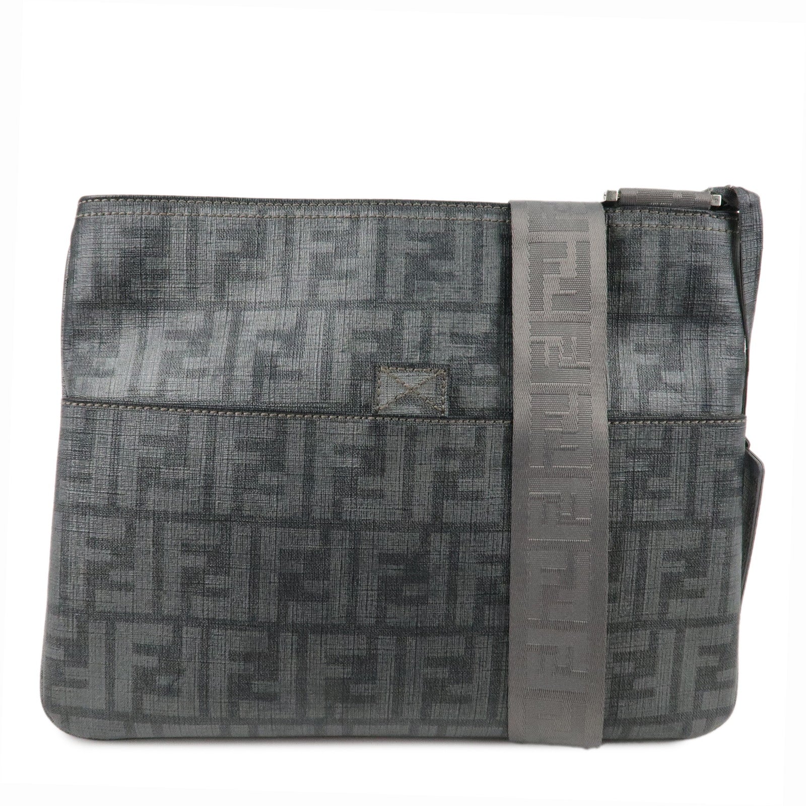 FENDI-Zucca-PVC-Crossbody-Bag-Shoulder-Bag-Gray-7VA247