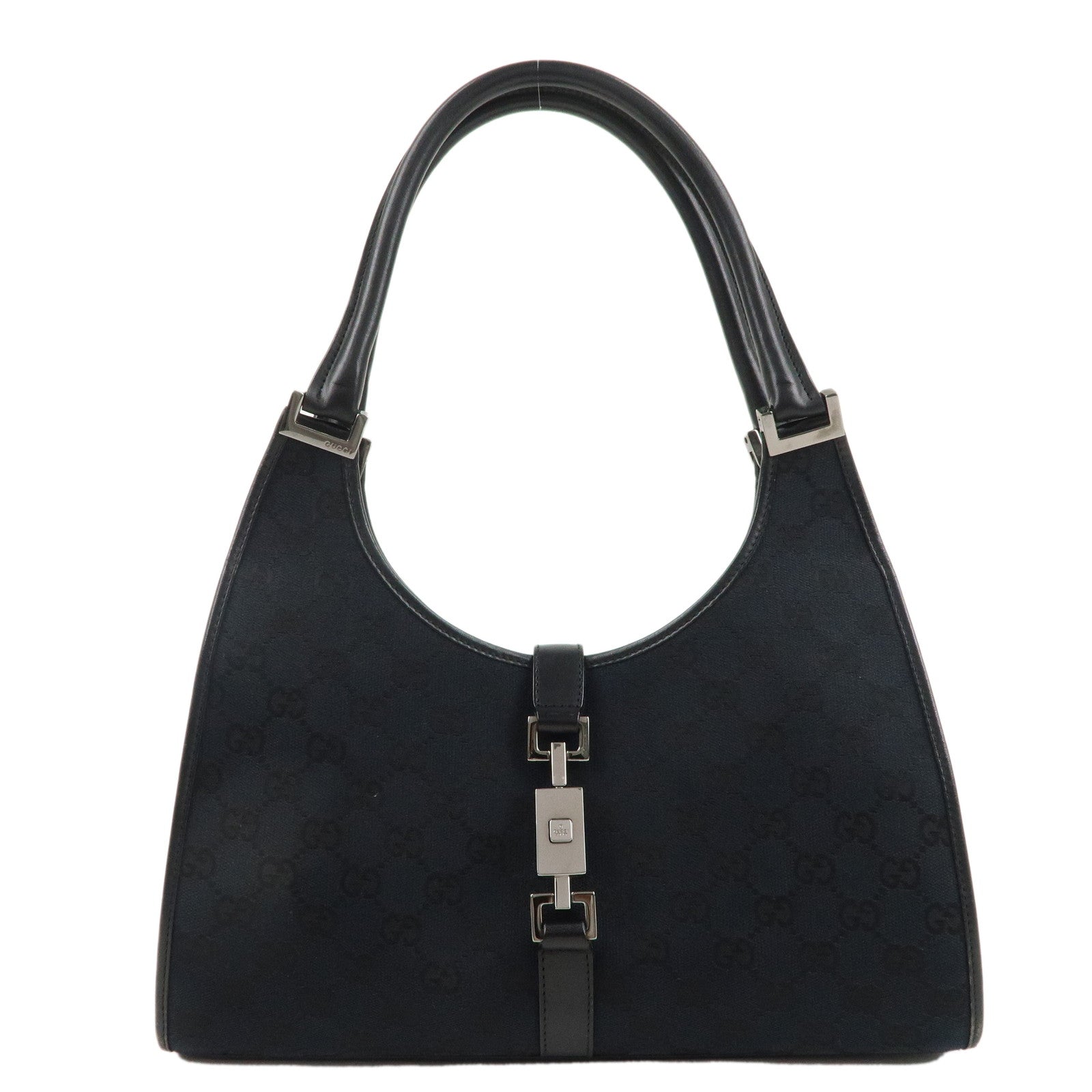 GUCCI-Jackie-GG-Canvas-Leather-Shoulder-Bag-Black-002.1067