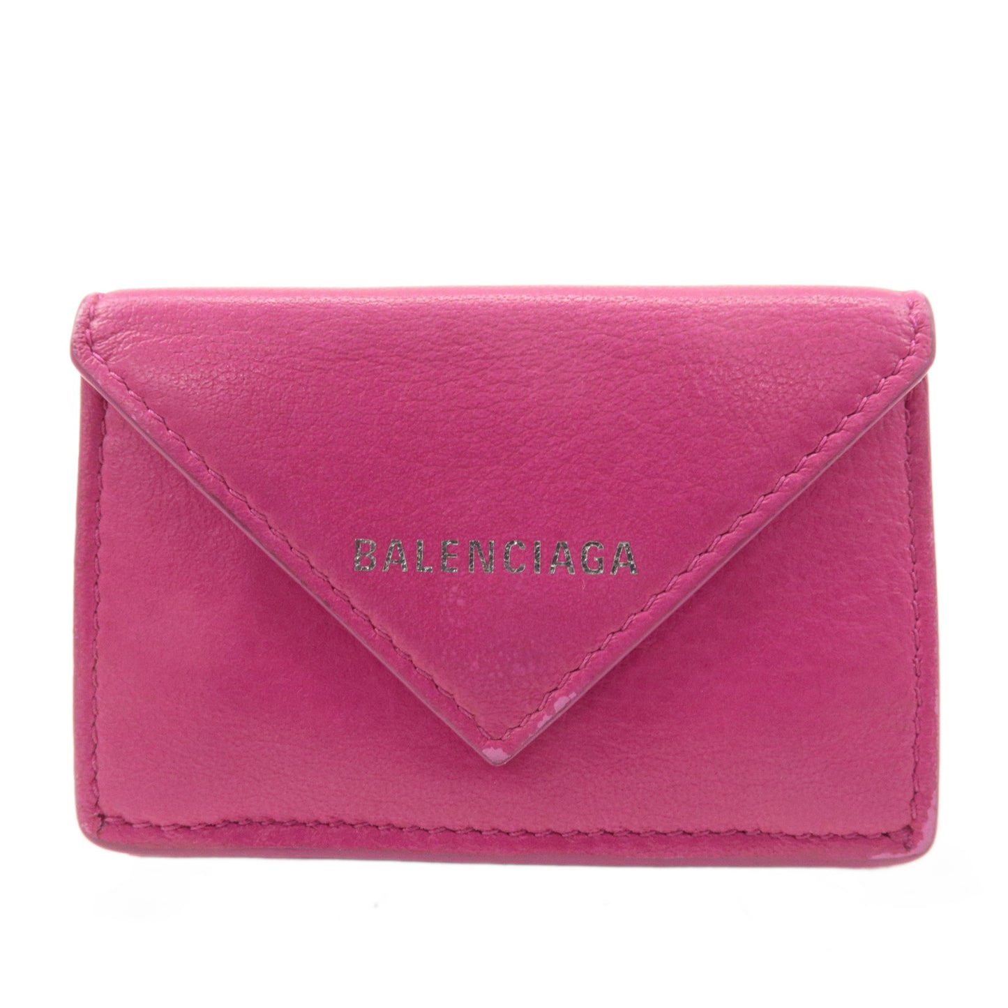 BALENCIAGA Leather Paper Mini Wallet Rose Magenta 391446