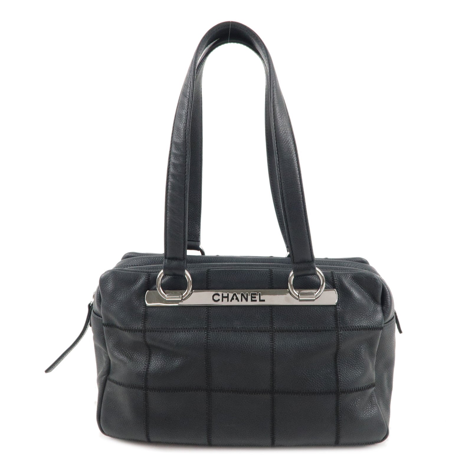 CHANEL-Chocolate-Bar-Caviar-Skin-Mini-Boston-Bag-Black-A26135