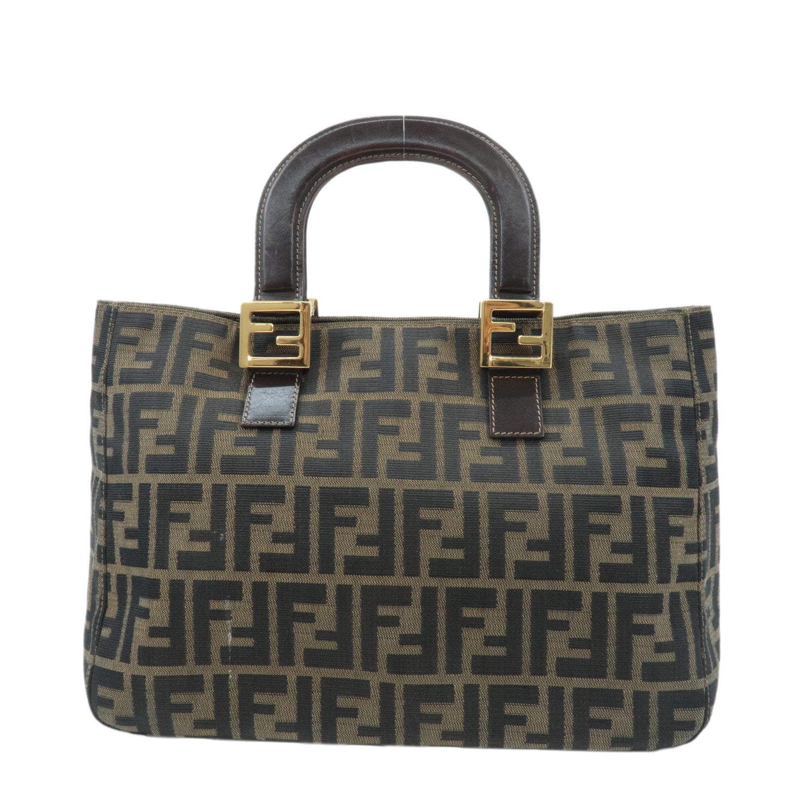 FENDI-Zucca-Canvas-Leather-Tote-Bag-Hand-Bag-Brown