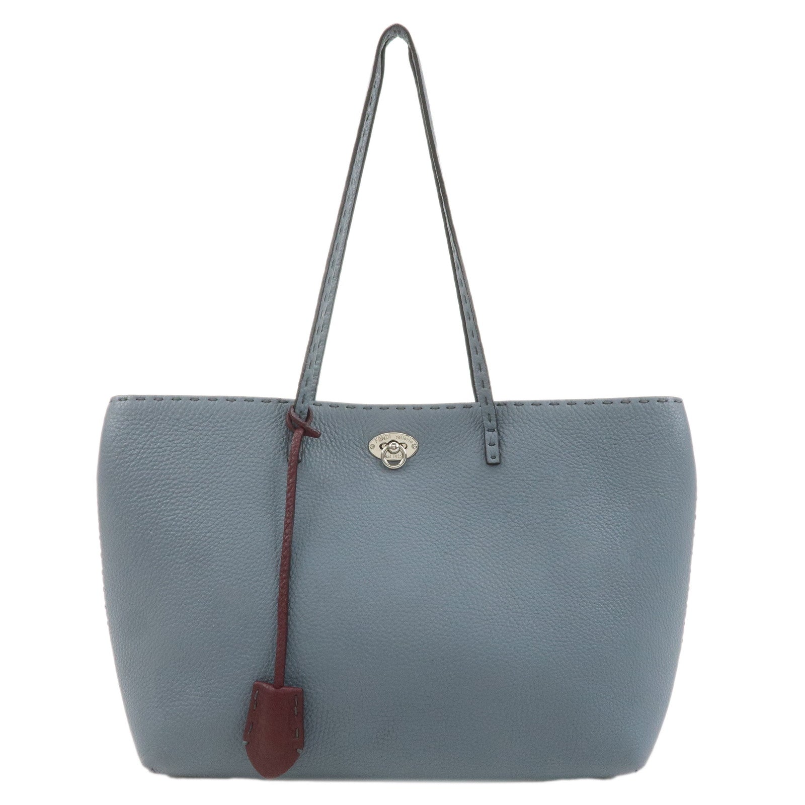 FENDI-Selleria-Leather-Tote-Bag-Shoulder-Bag-Light-Blue