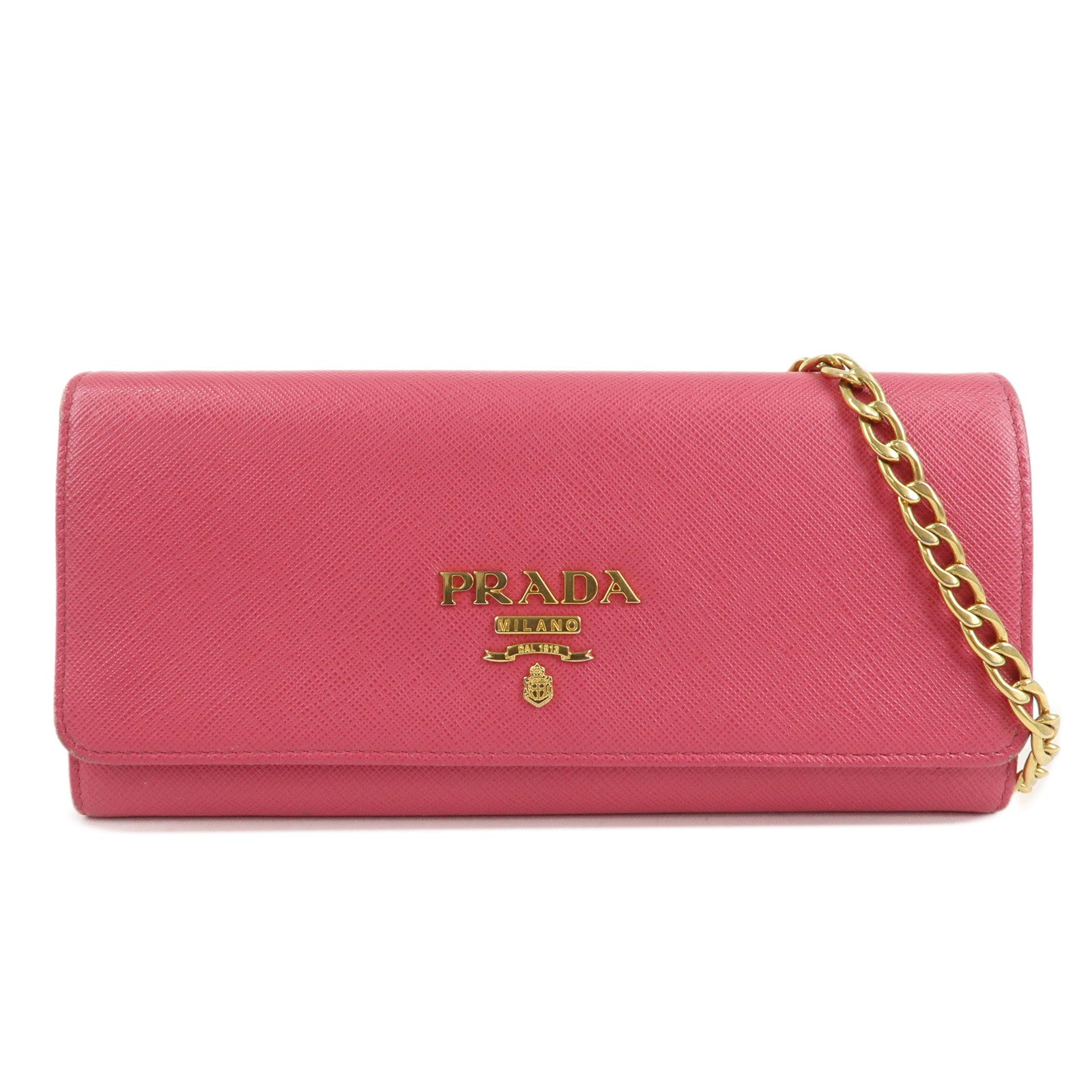 PRADA-Saffiano-Metal-Chain-Wallet-Shoulder-Bag-Pink-1DH002