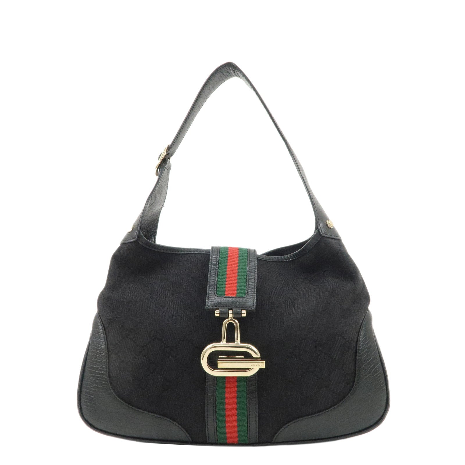 GUCCI-Sherry-GG-Canvas-Leather-Shoulder-Bag-Black-130779