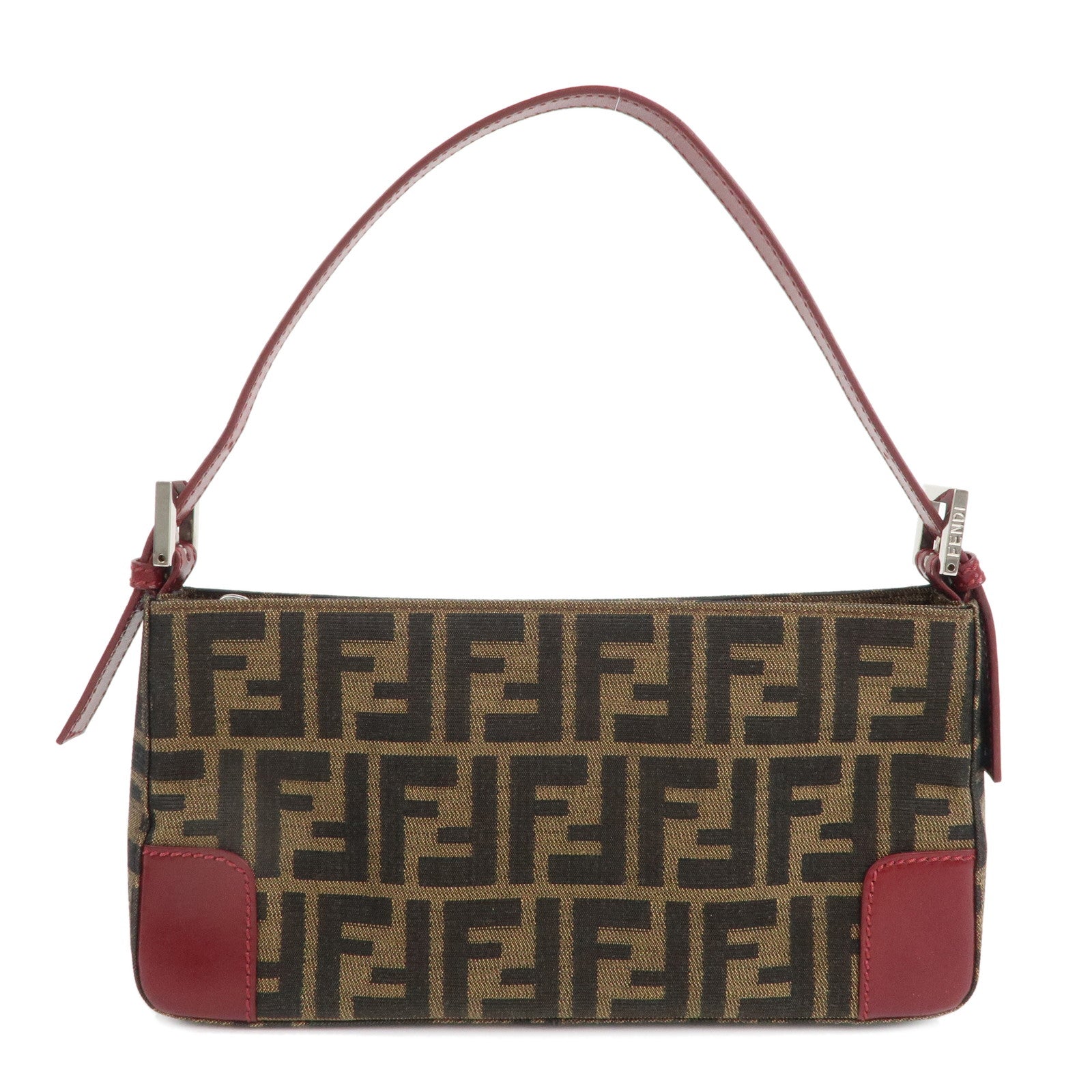 FENDI-Zucca-Canvas-Leather-Shoulder-Bag-Brown-Black-Red-8BR207