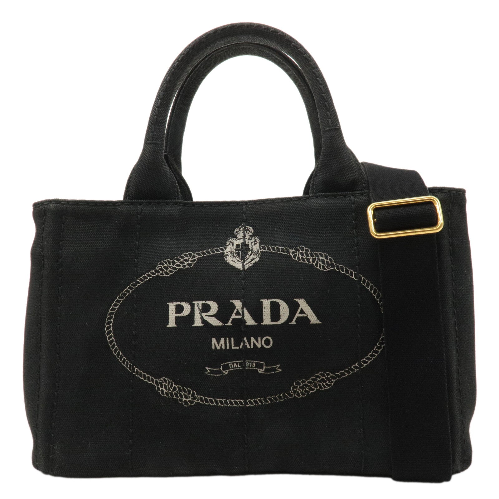 PRADA Canapa Mini Canvas 2Way Bag Hand Bag Black B2439G