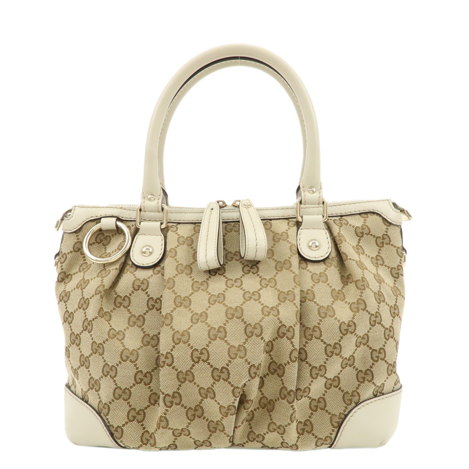 GUCCI-Sukey-GG-Canvas-Leather-2Way-Bag-Hand-Bag-Beige-Ivory