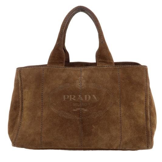 PRADA-Suede-Canapa-Large-Canvas-Tote-Hand-Bag-Brown-BN1872