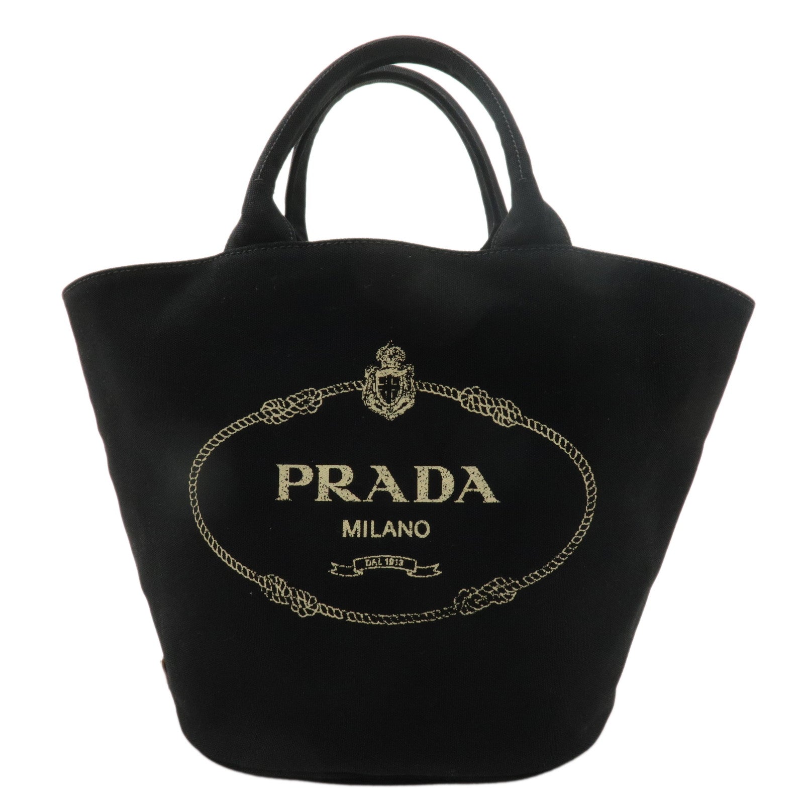 PRADA-Canapa-Canvas-Tote-Bag-Hand-Bag-Black-1BG163