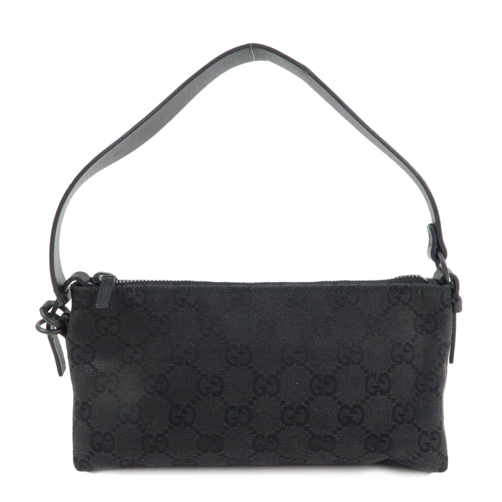 GUCCI-GG-Canvas-Leather-Small-Hand-Bag-Pouch-Black-103399