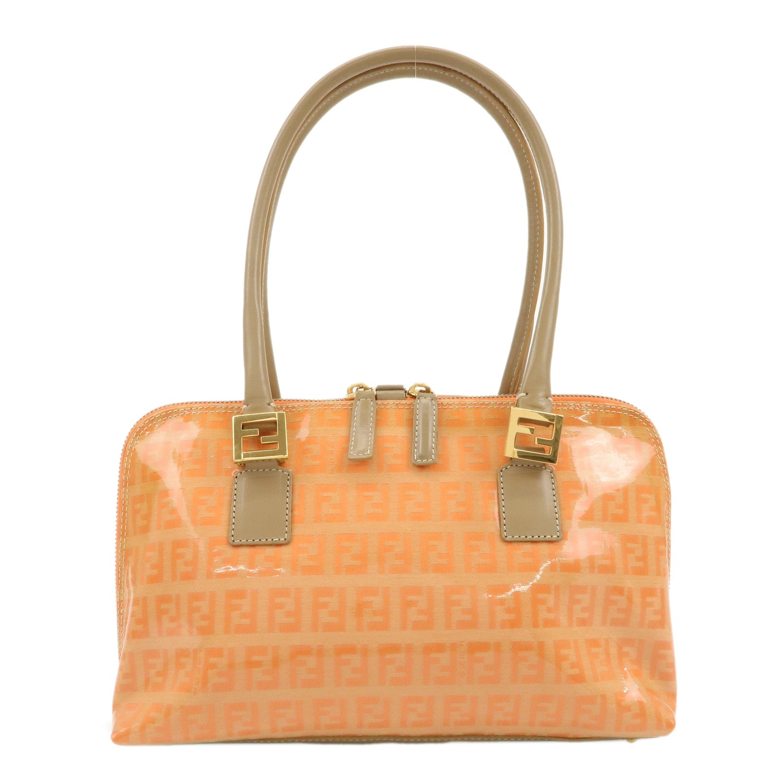 FENDI-Zucchino-PVC-Leather-Shoulder-Bag-Han-Bag-Beige-Orange