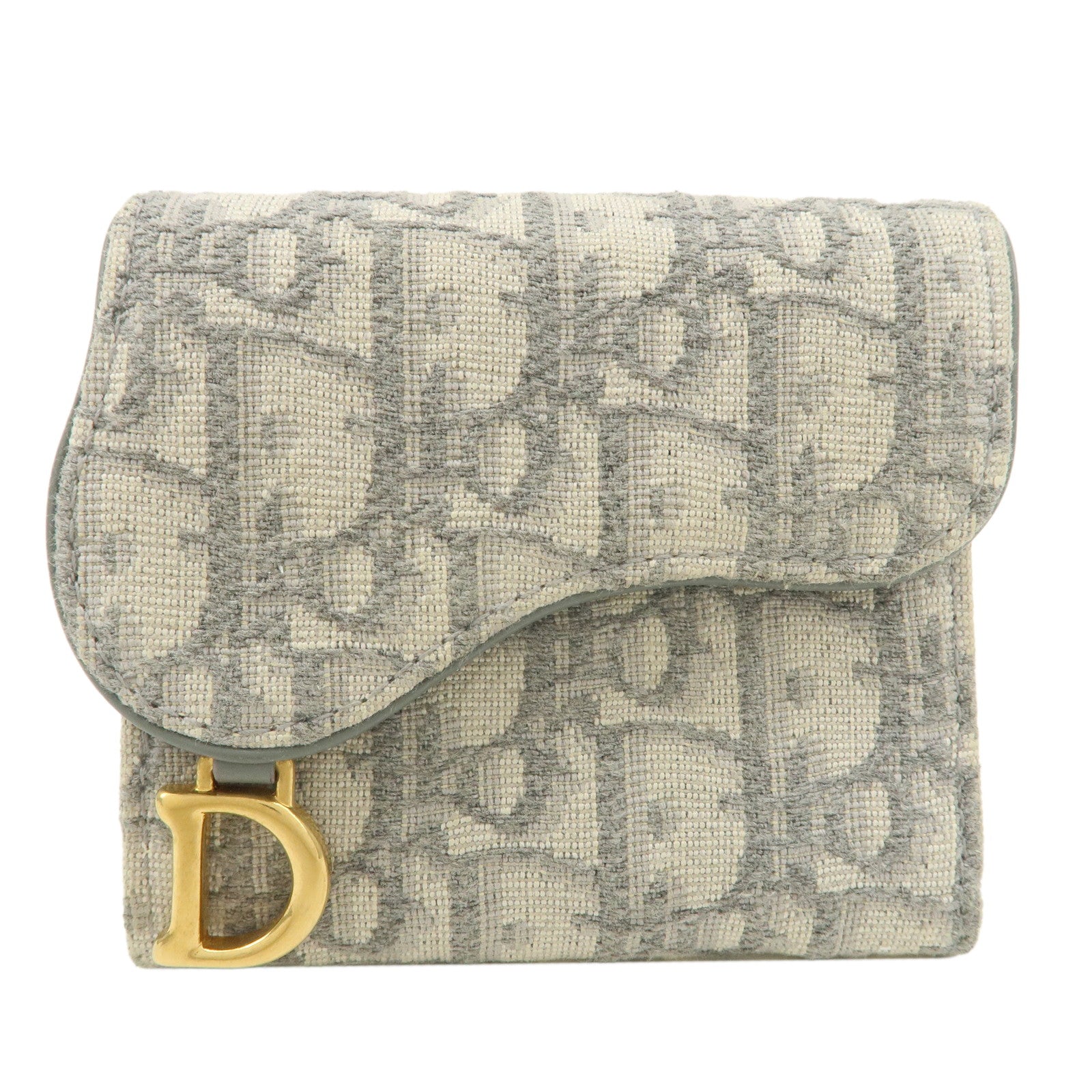 Christian-Dior-Trotter-Jacquard-Leather-Saddle-Lotus-Wallet-Gray