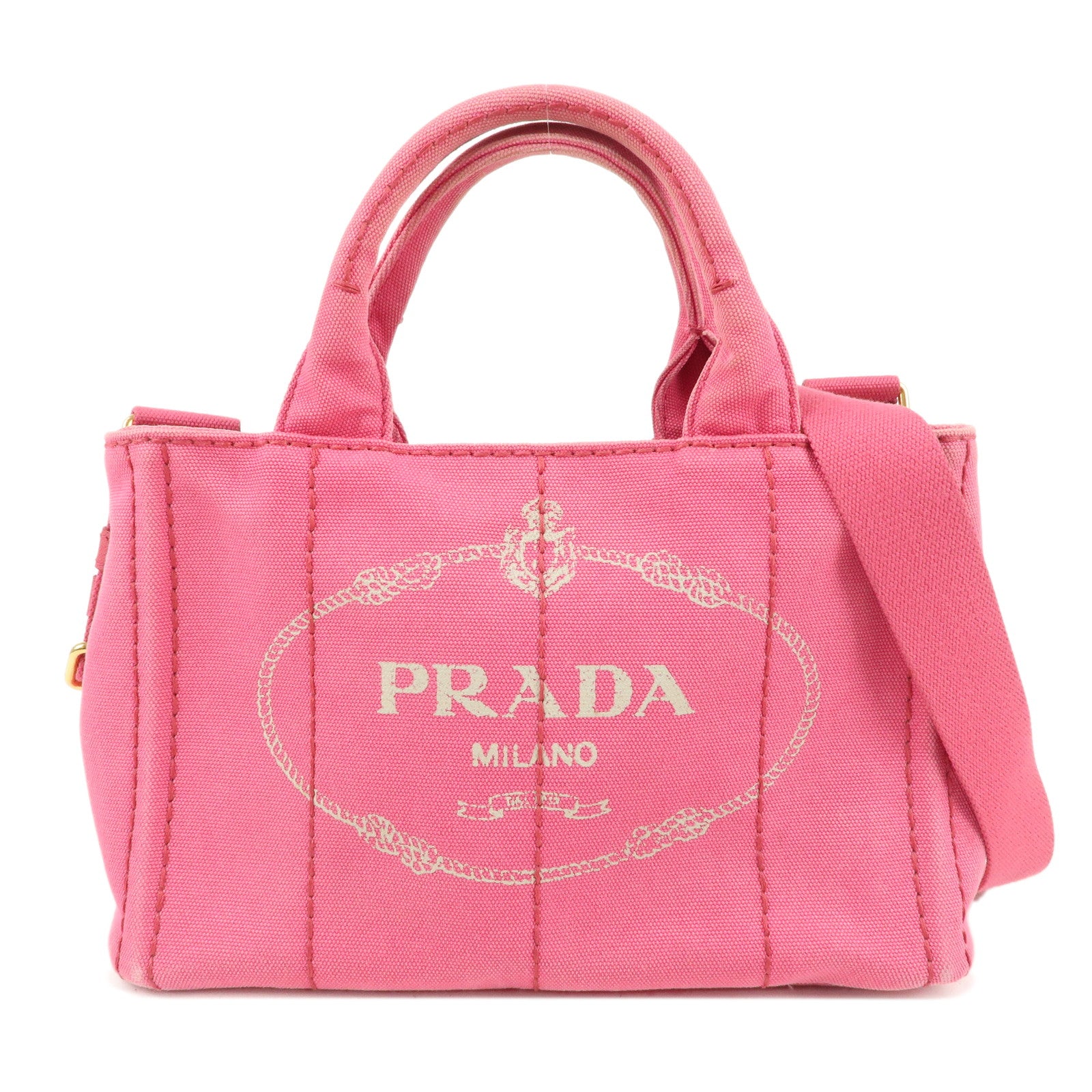 PRADA-Canapa-Mini-Canvas-2Way-Bag-Hand-Shoulder-Bag-Pink