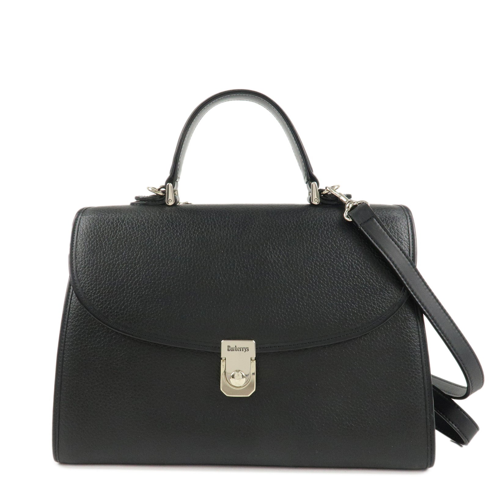 BURBERRY-Burberrys-Leather-2Way-Bag-Hand-Bag-Shoulder-Bag-Black