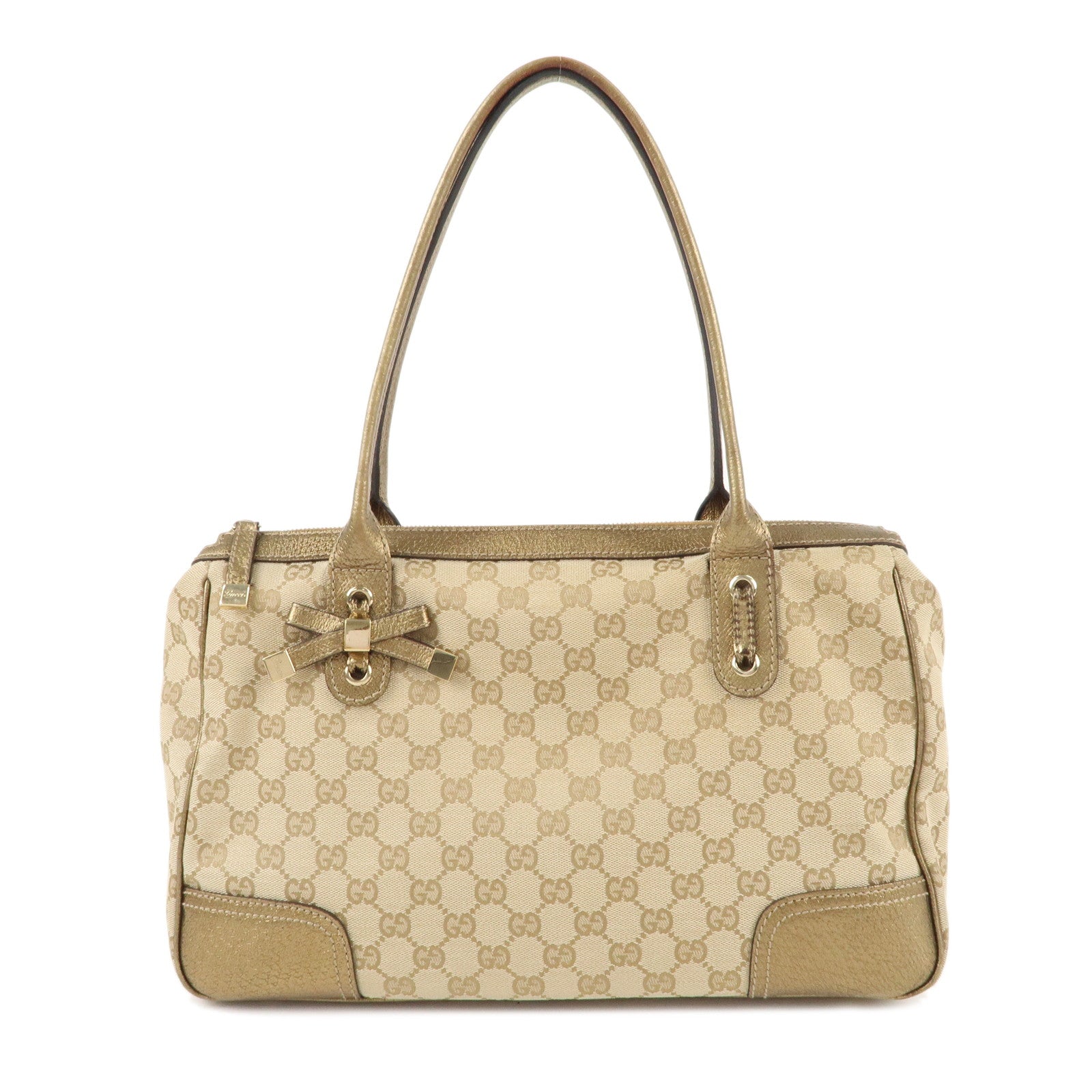 GUCCI Princy Sherry GG Canvas Leather Tote Bag Gold 177052