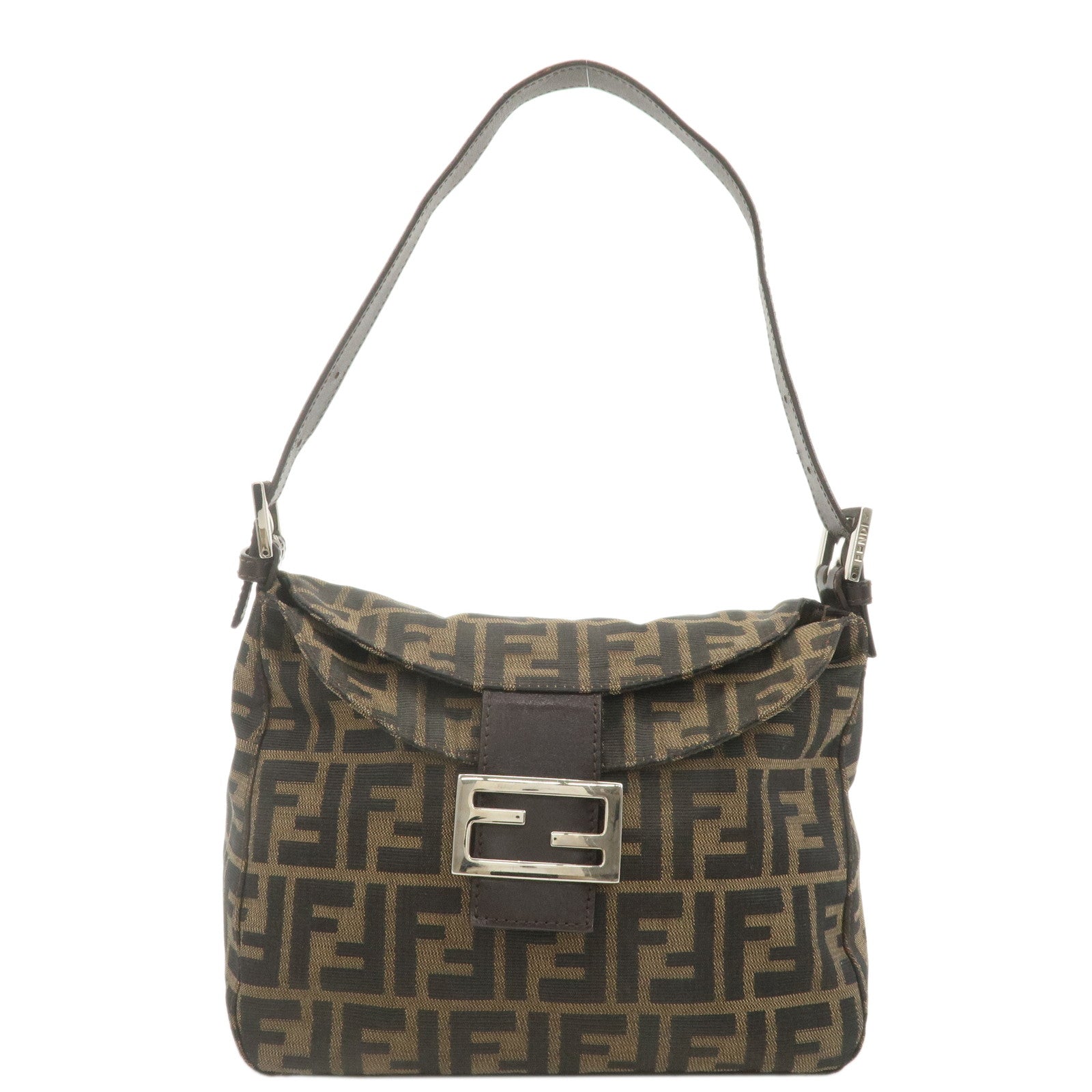 FENDI-Zucca-Canvas-Leather-Shoulder-Bag-Brown-Black-222826426