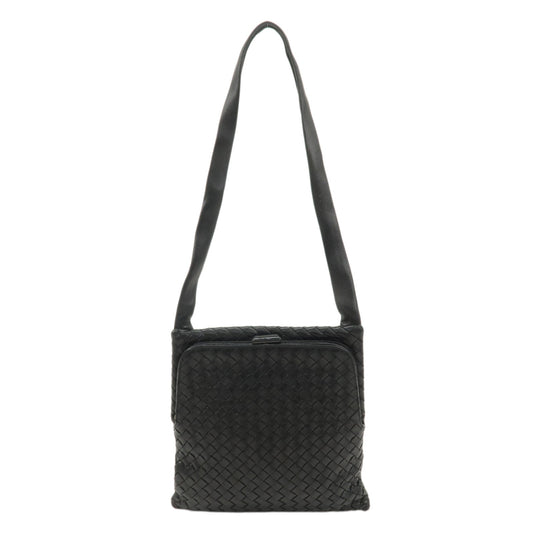 BOTTEGA-VENETA-Intrecciato-Leather-Shoulder-Bag-Black