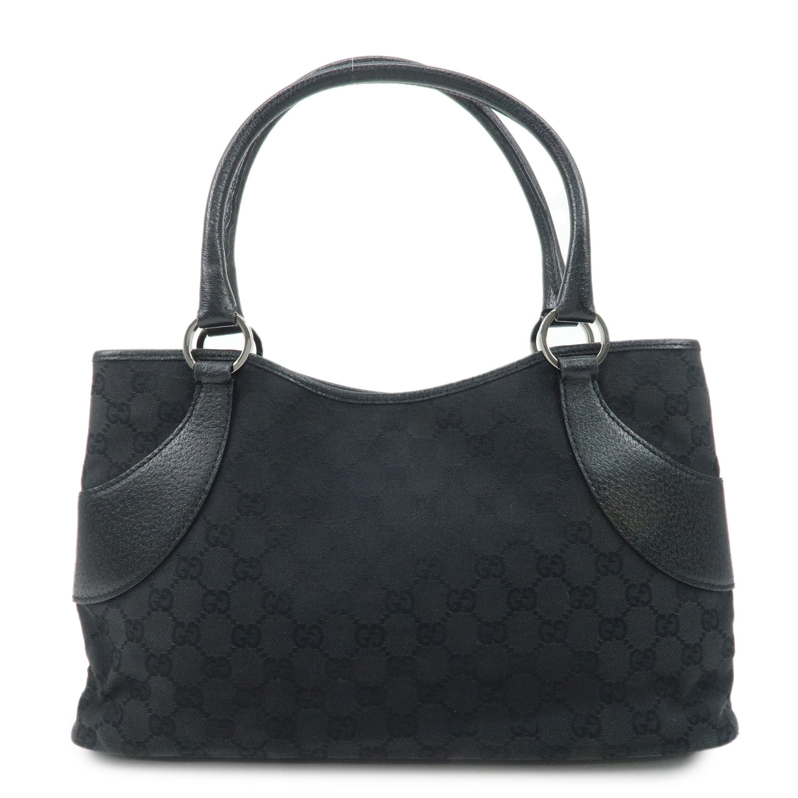 GUCCI-GG-Canvas-Leather-Tote-Bag-Hand-Bag-Black-113015