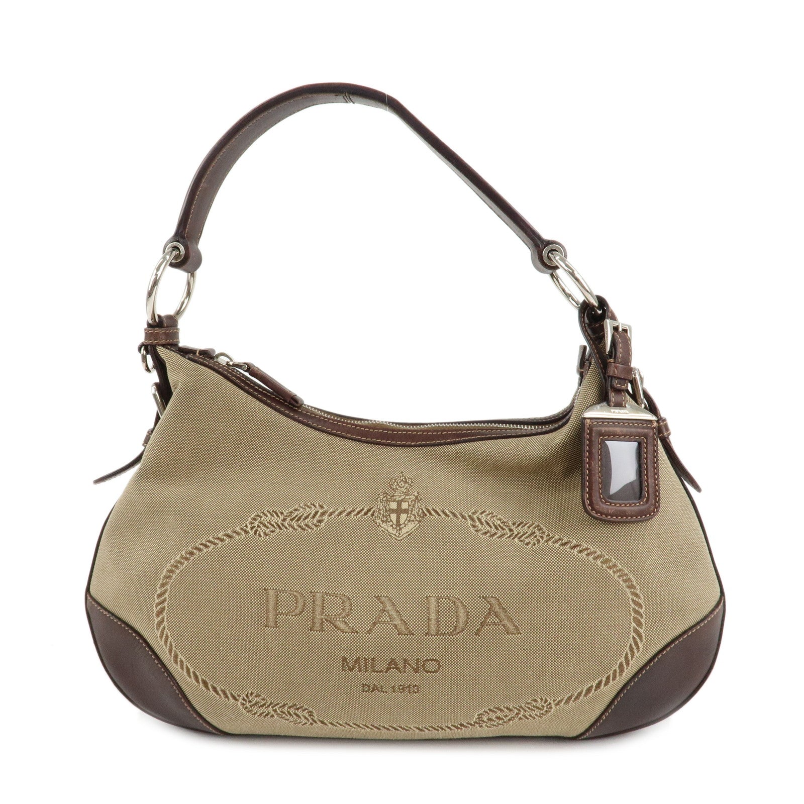 PRADA-Logo-Jacquard-Leather-Shoulder-Bag-Beige-Brown