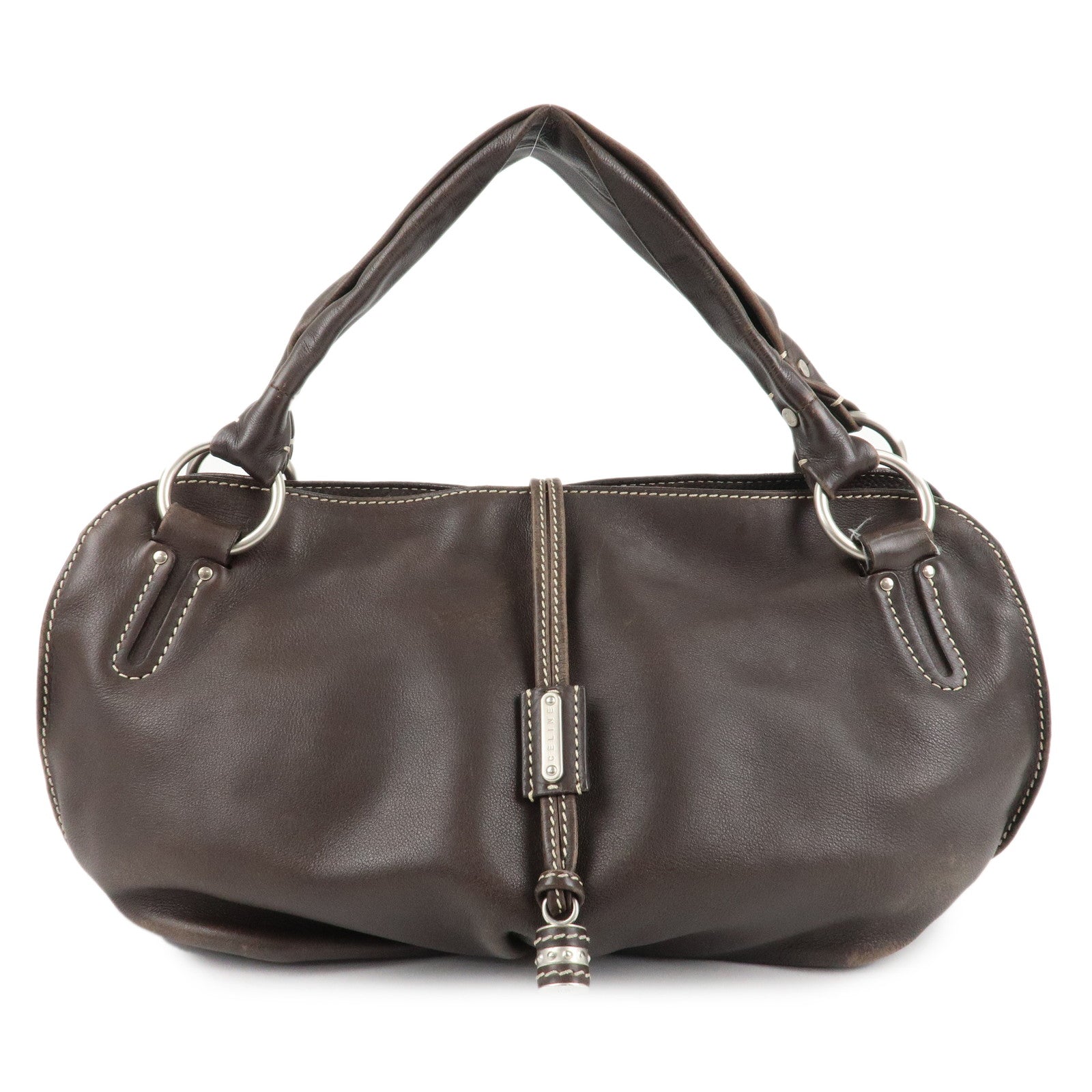 CELINE-Leather-Bitter-Sweet-Shoulder-Bag-Hand-Bag-Brown