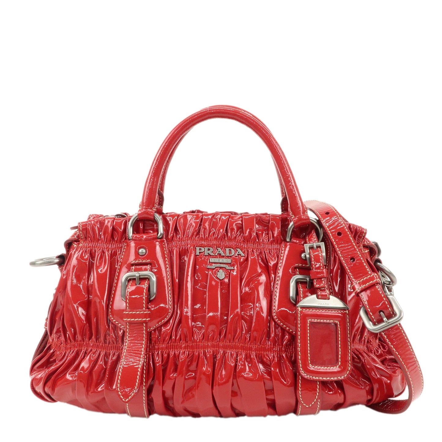 PRADA-Patent-Leather-2Way-Bag-Hand-Bag-Shoulder-Bag-Red