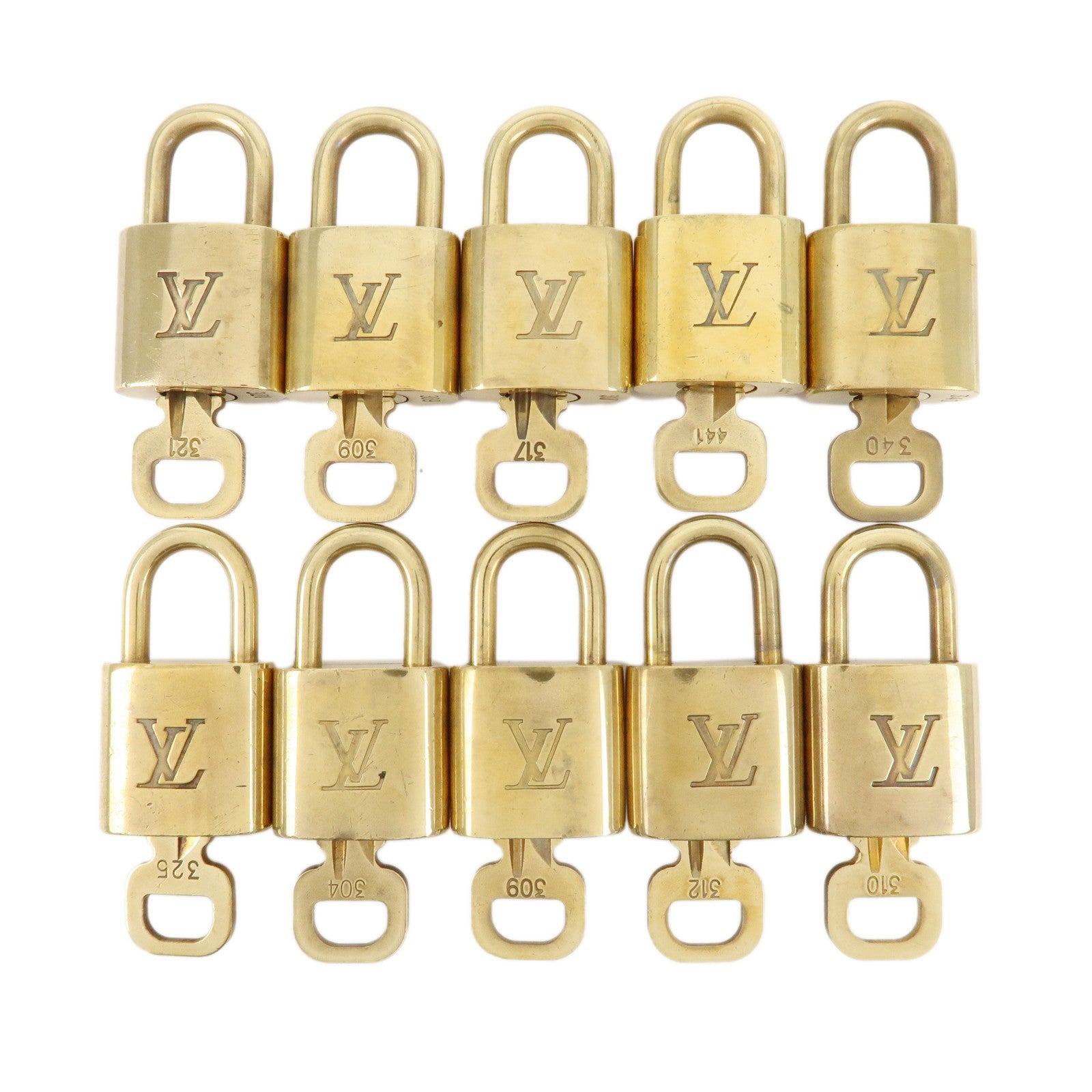 Louis-Vuitton-Set-of-10-Lock-&-Key-Cadena-Key-Lock-Metal-Gold