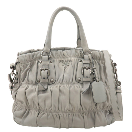 PRADA-Leather-2Way-Bag-Hand-Bag-Shoulder-Bag-Light-Gray