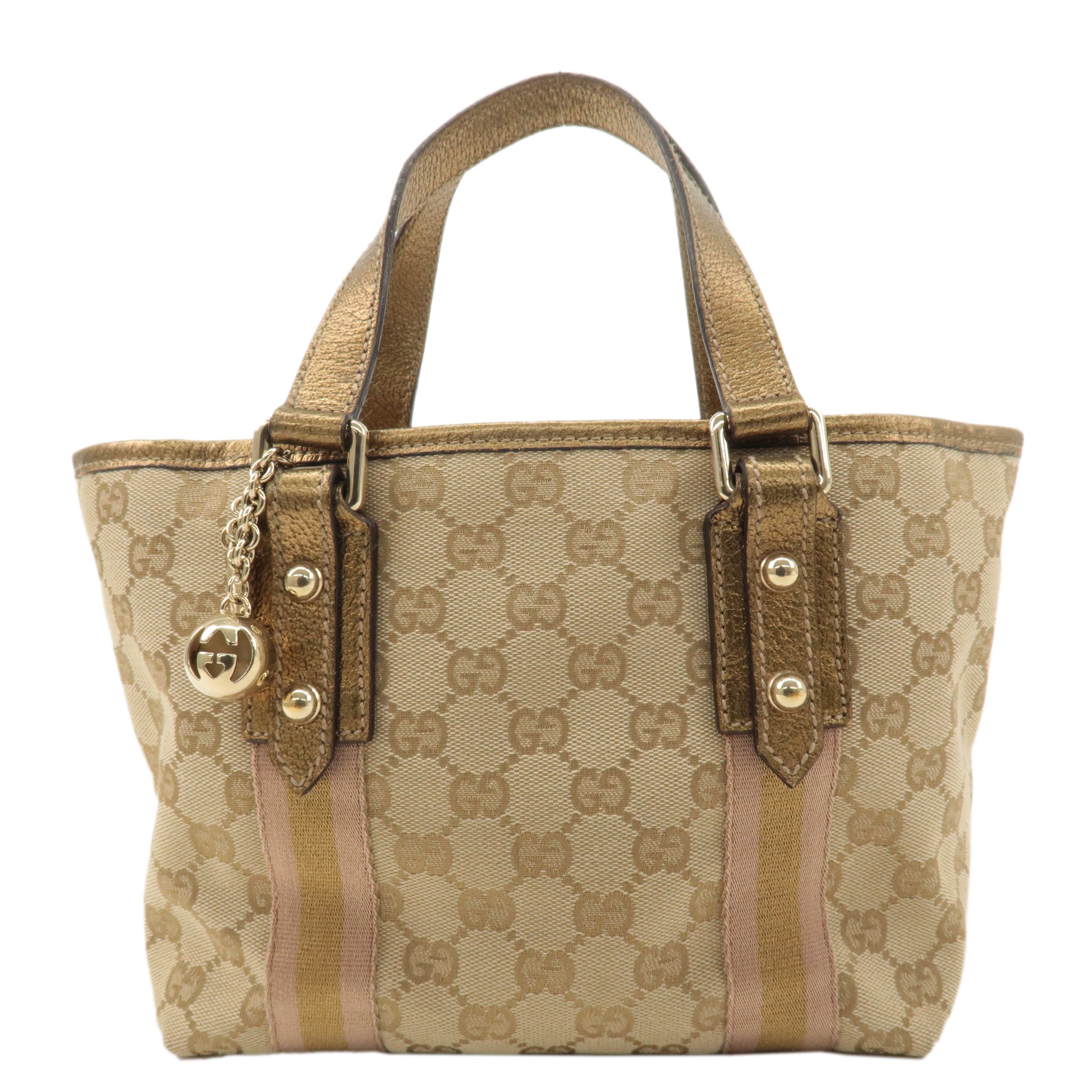 GUCCI Sherry GG Canvas Leather Mini Hand Bag Beige Gold 139261