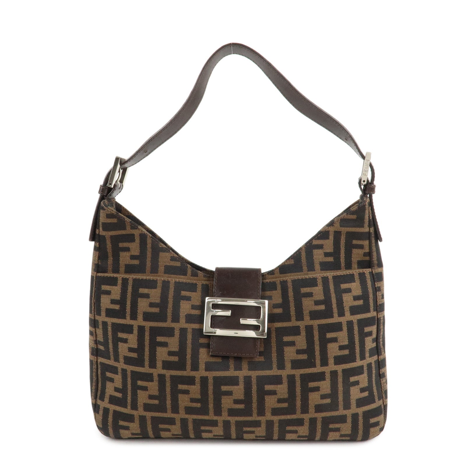 FENDI-Zucca-Canvas-Leather-Shoulder-Bag-Brown-26569